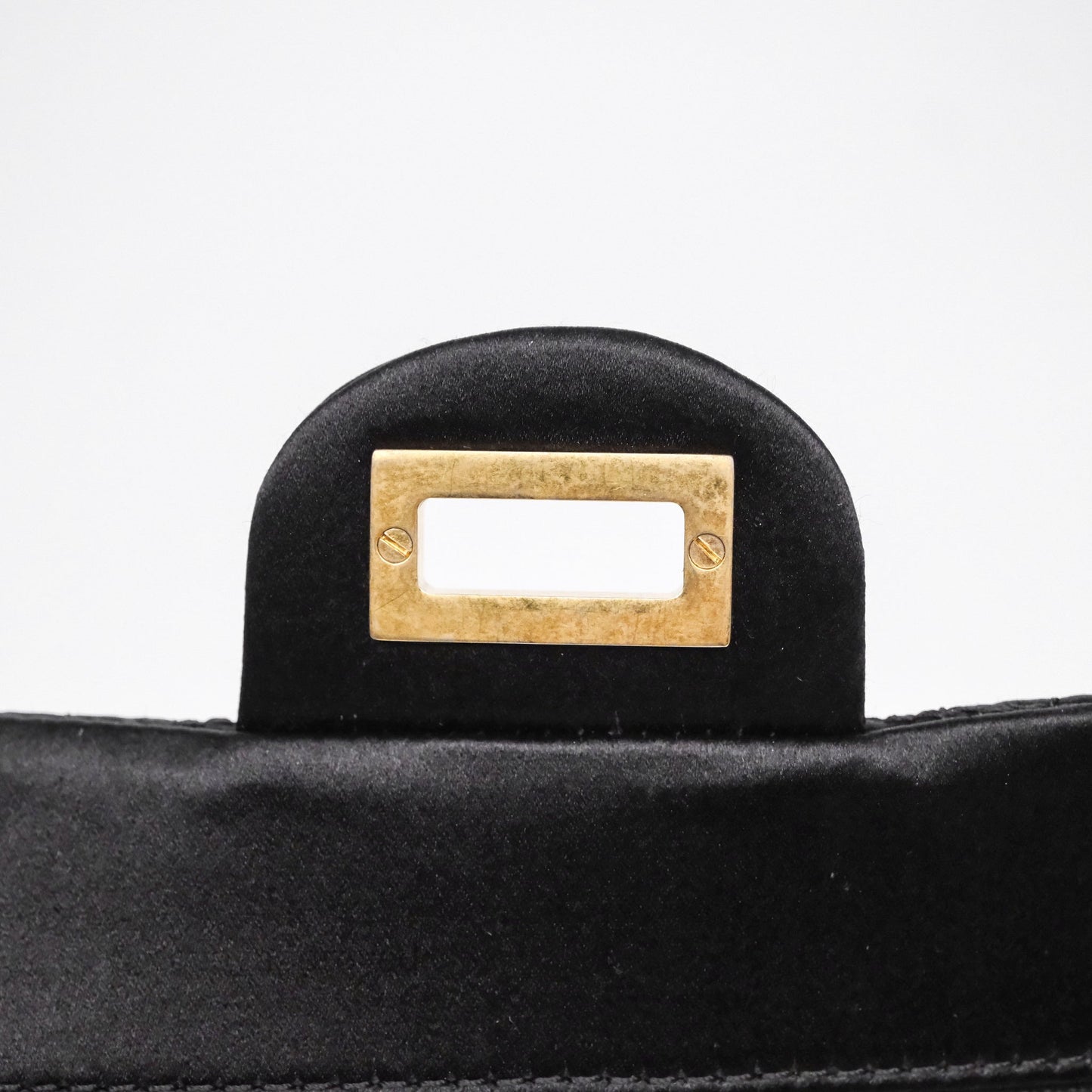 Chanel 2.55 Reissue East West Double Flap Black Satin Croc Aged Gold Hardware