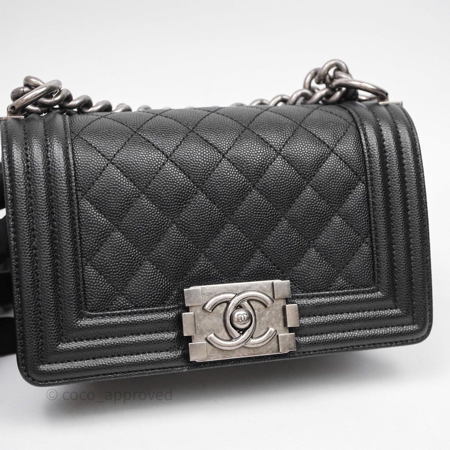Chanel Small Boy Quilted Black Caviar Ruthenium Hardware