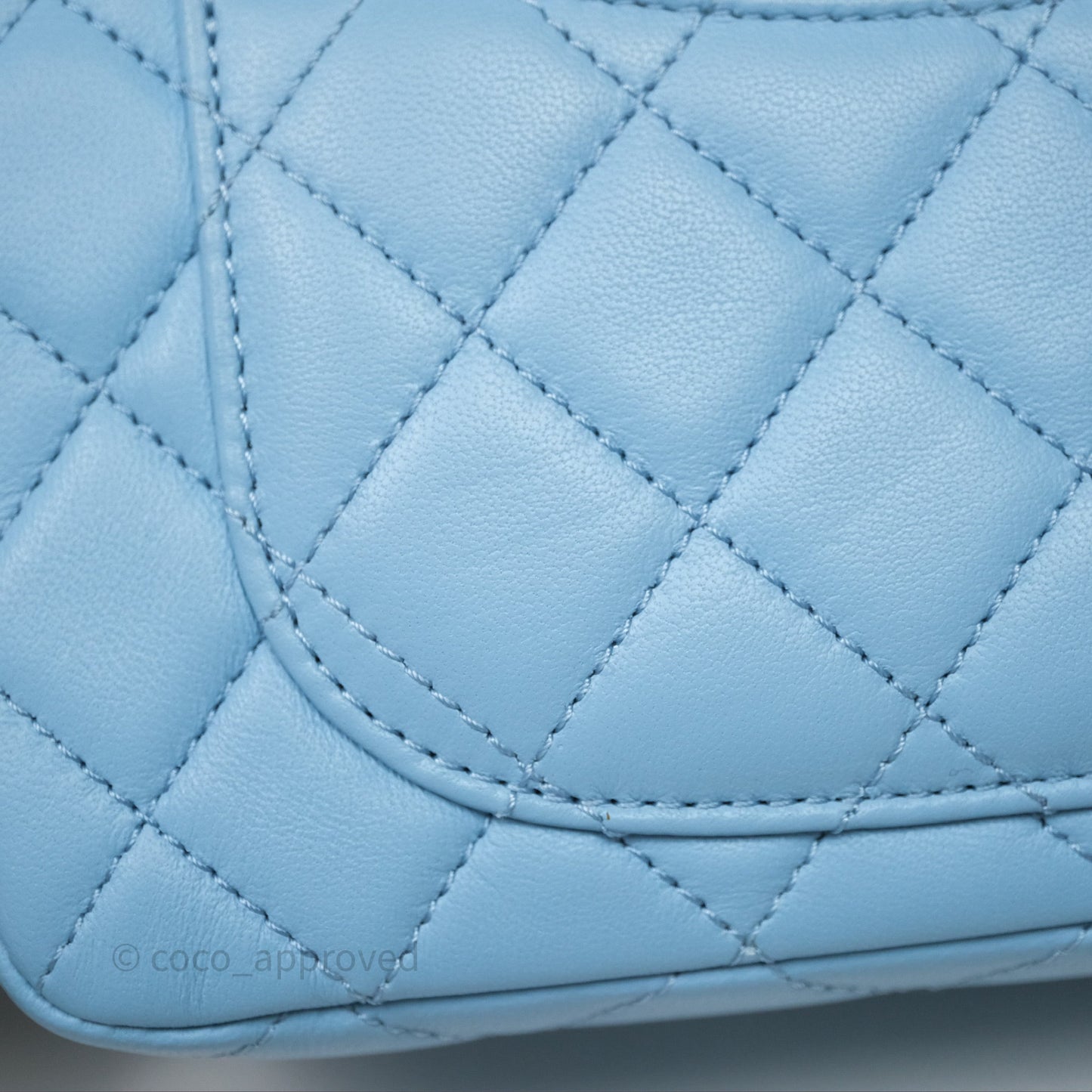 Chanel Mini Rectangular Pearl Crush Quilted Blue Lambskin Aged Gold Hardware
