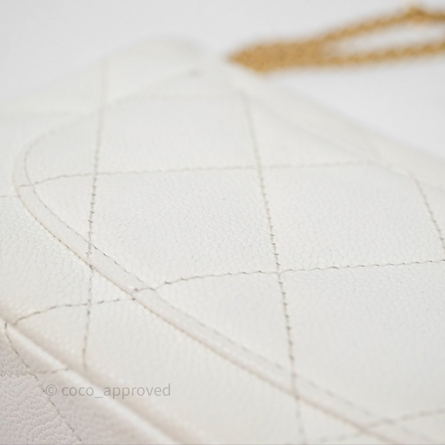 Chanel Mini Flap Bag Heart Adjustable Chain White Caviar Aged Gold Hardware