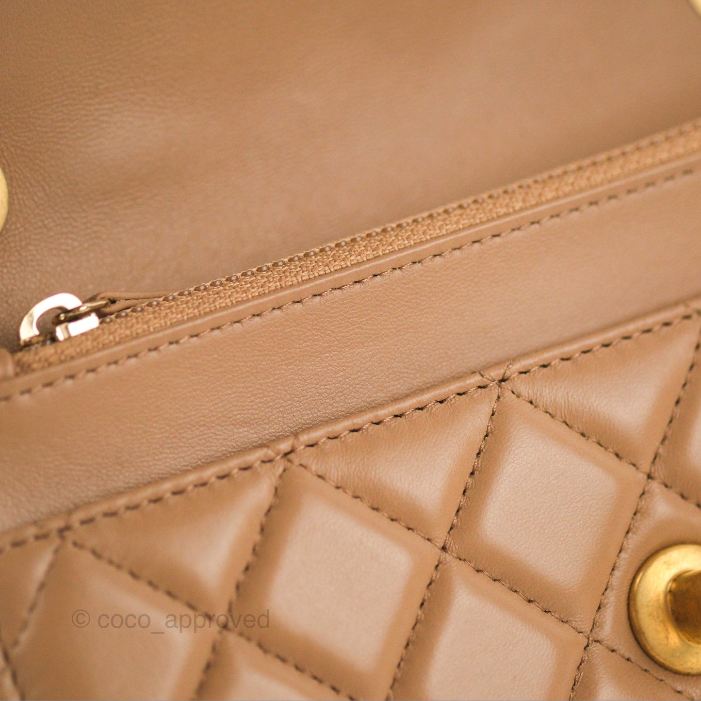 Chanel Quilted Wallet on Chain WOC Adjustable Chain Beige Lambskin Aged Gold Hardware 22K