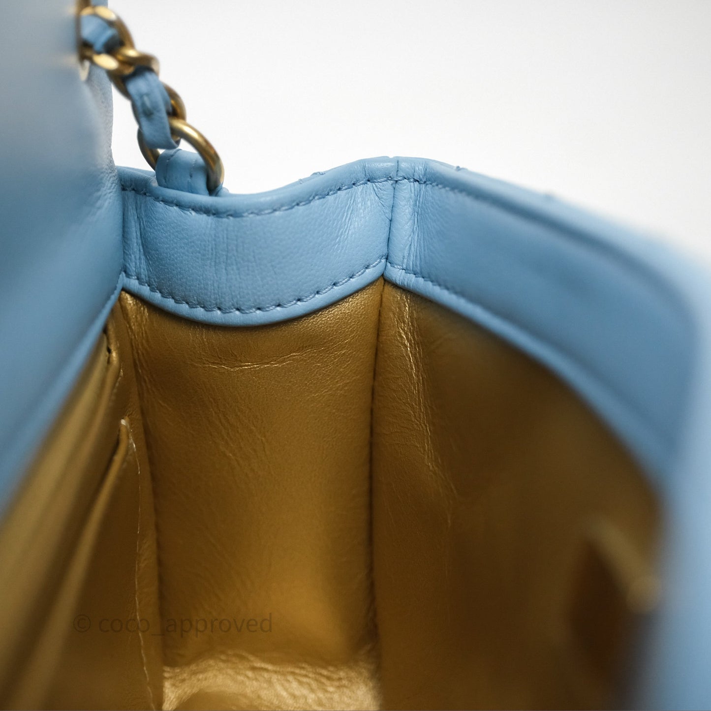 Chanel Mini Rectangular Pearl Crush Quilted Blue Lambskin Aged Gold Hardware