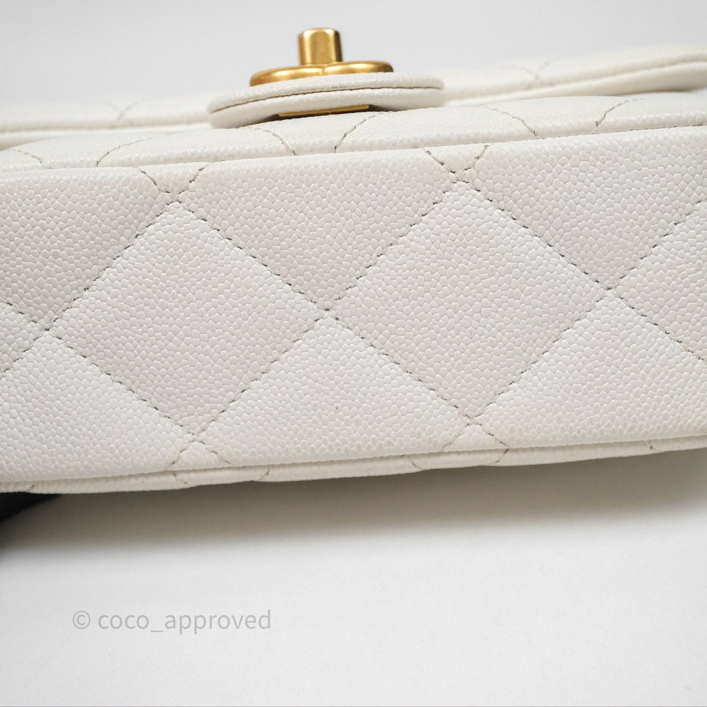 Chanel Mini Flap Bag Heart Adjustable Chain White Caviar Aged Gold Hardware