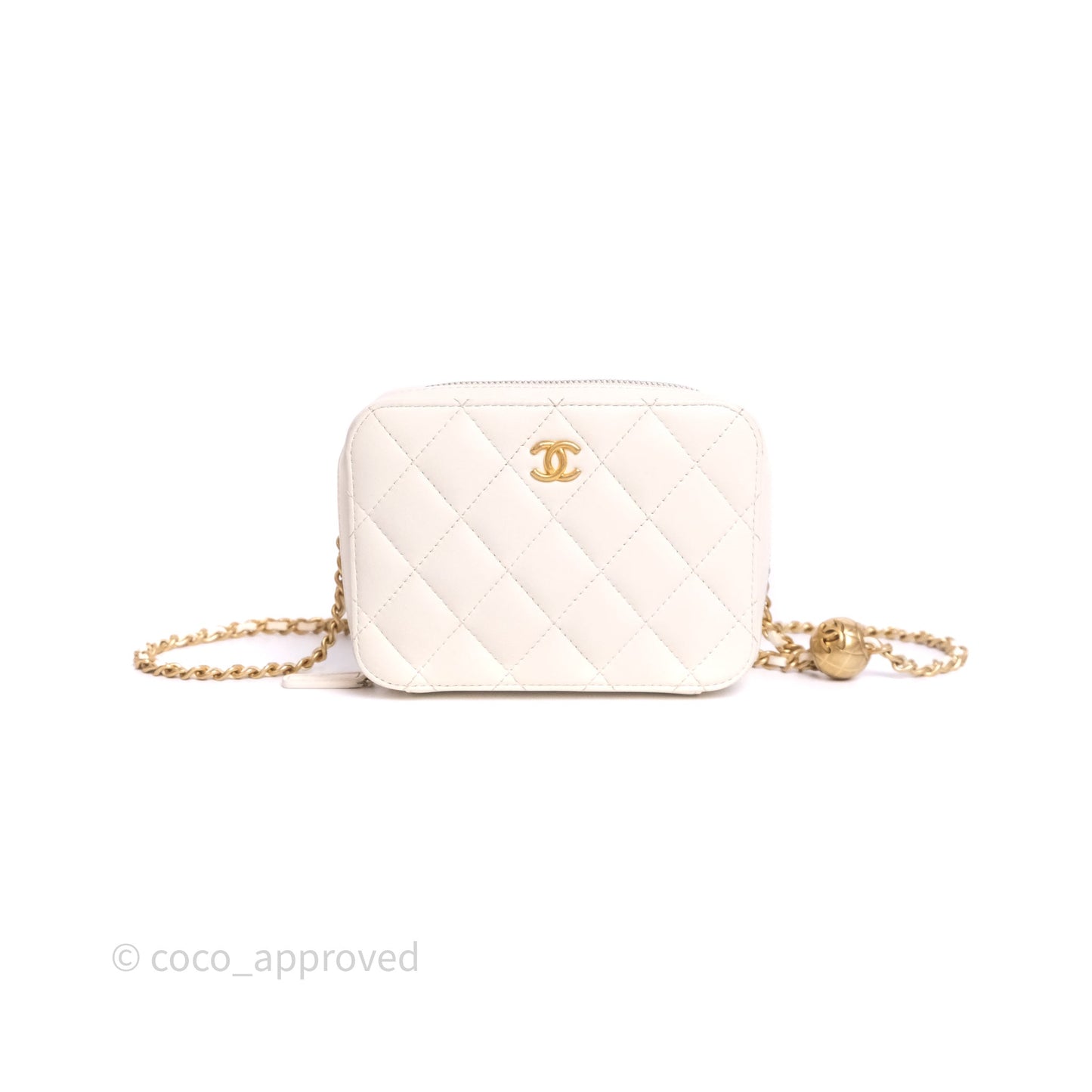 Chanel Quilted CC Pearl Crush Camera Case White Lambskin Gold Hardware