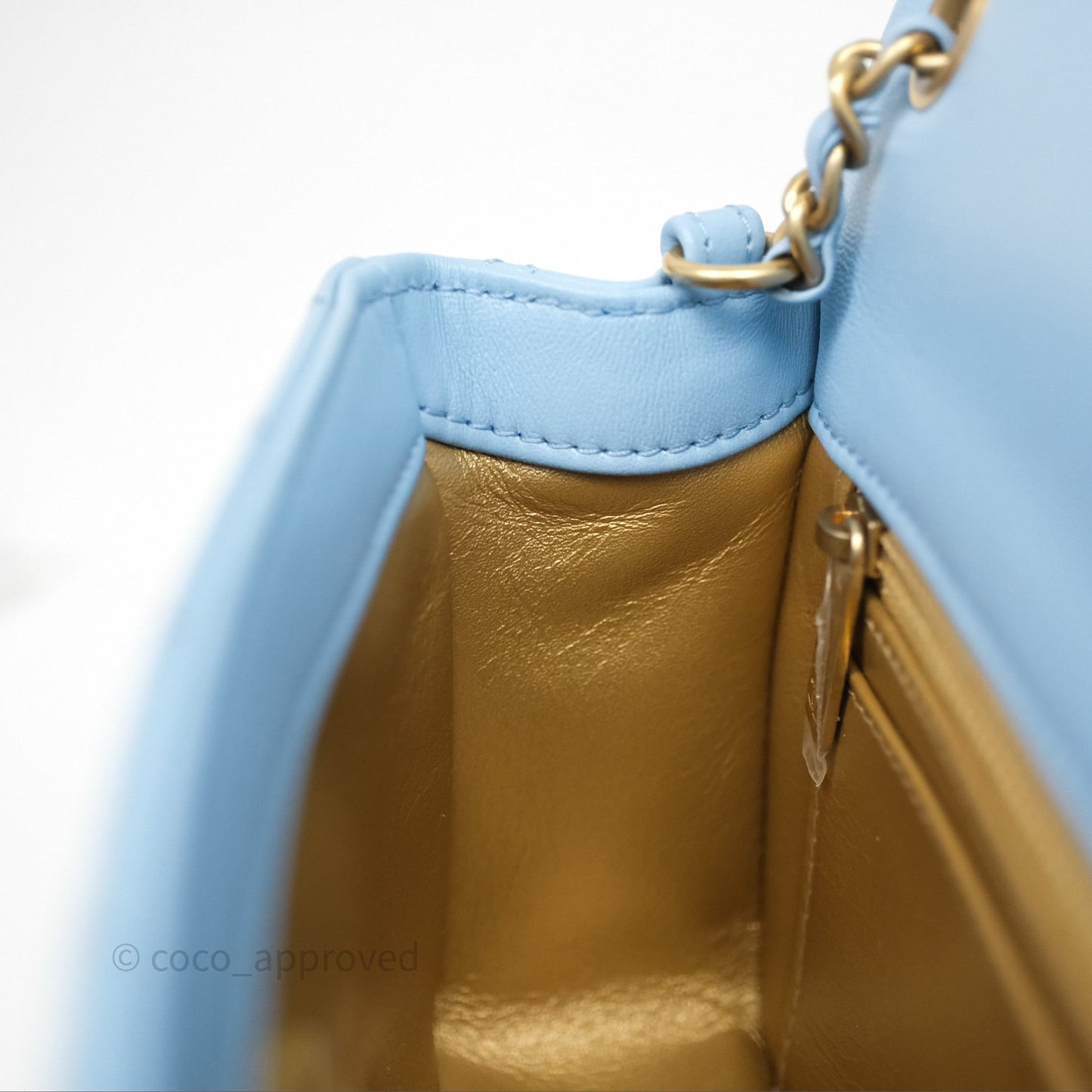Chanel Mini Rectangular Pearl Crush Quilted Blue Lambskin Aged Gold Hardware
