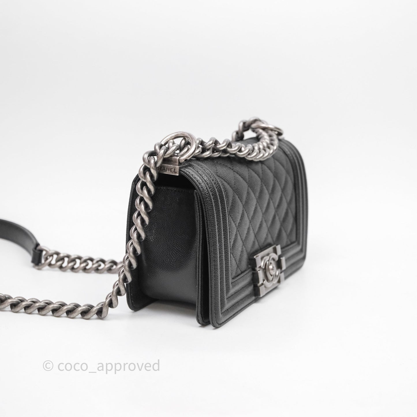 Chanel Small Boy Quilted Black Caviar Ruthenium Hardware