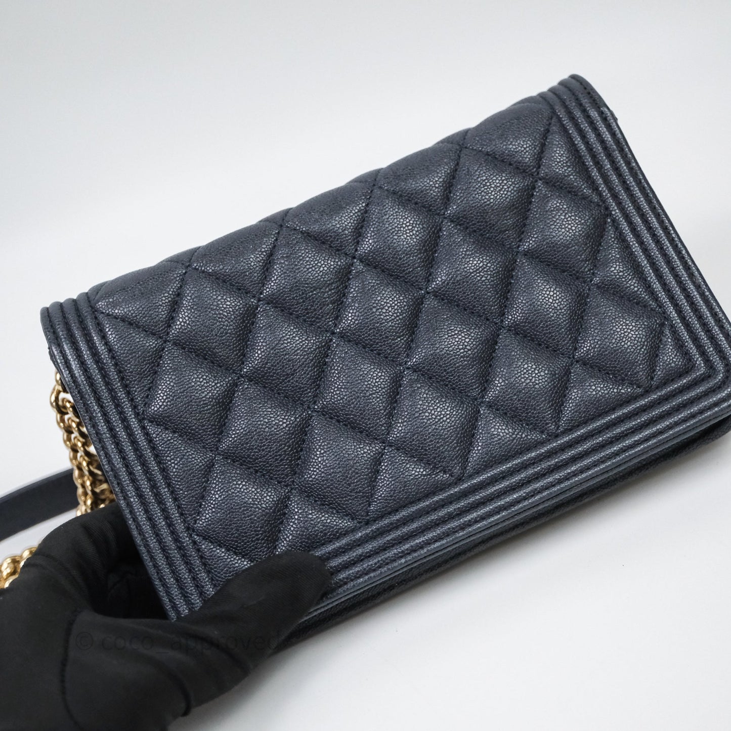 Chanel Boy Wallet on Chain Navy Caviar Light Gold Hardware