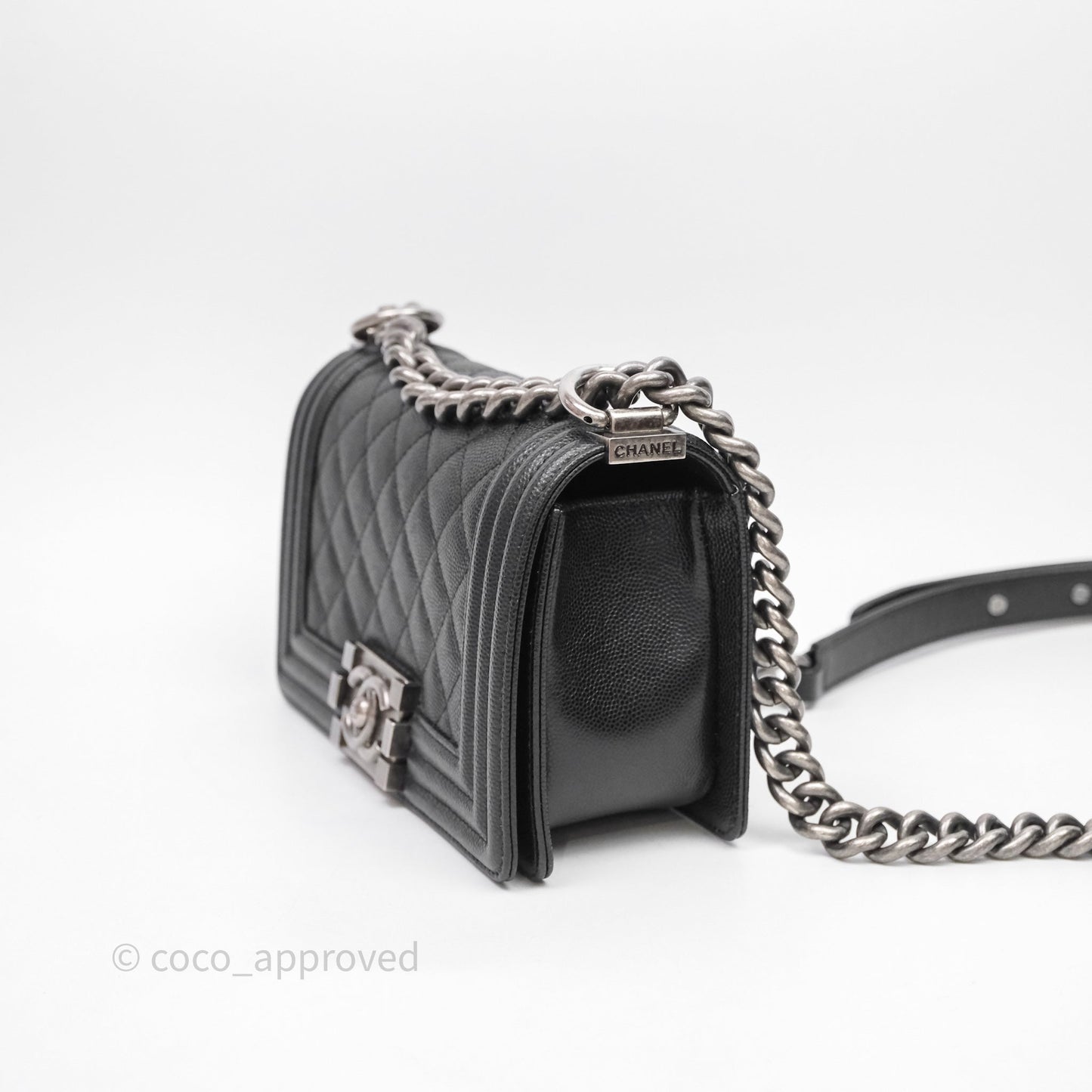 Chanel Small Boy Quilted Black Caviar Ruthenium Hardware
