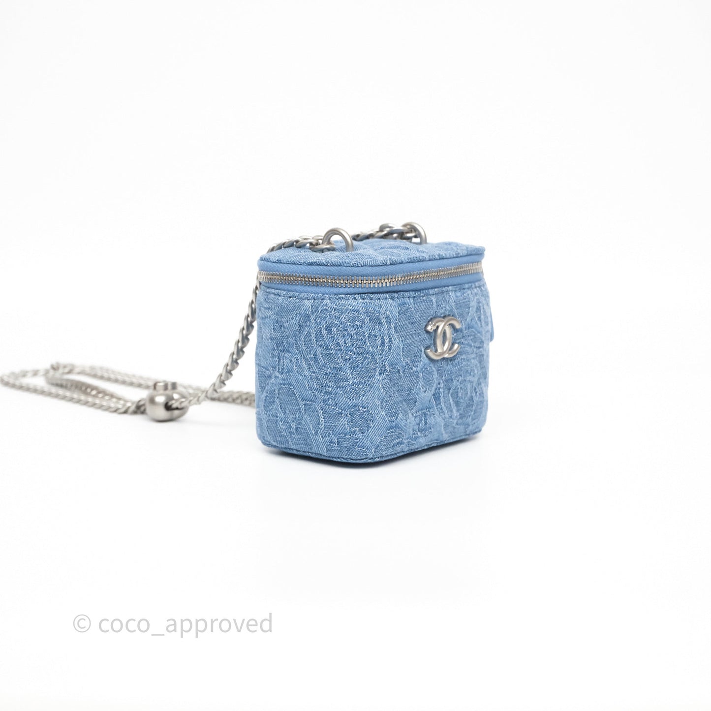 Chanel Mini Vanity Heart Adjustable Chain Camellia Denim Aged Silver Hardware
