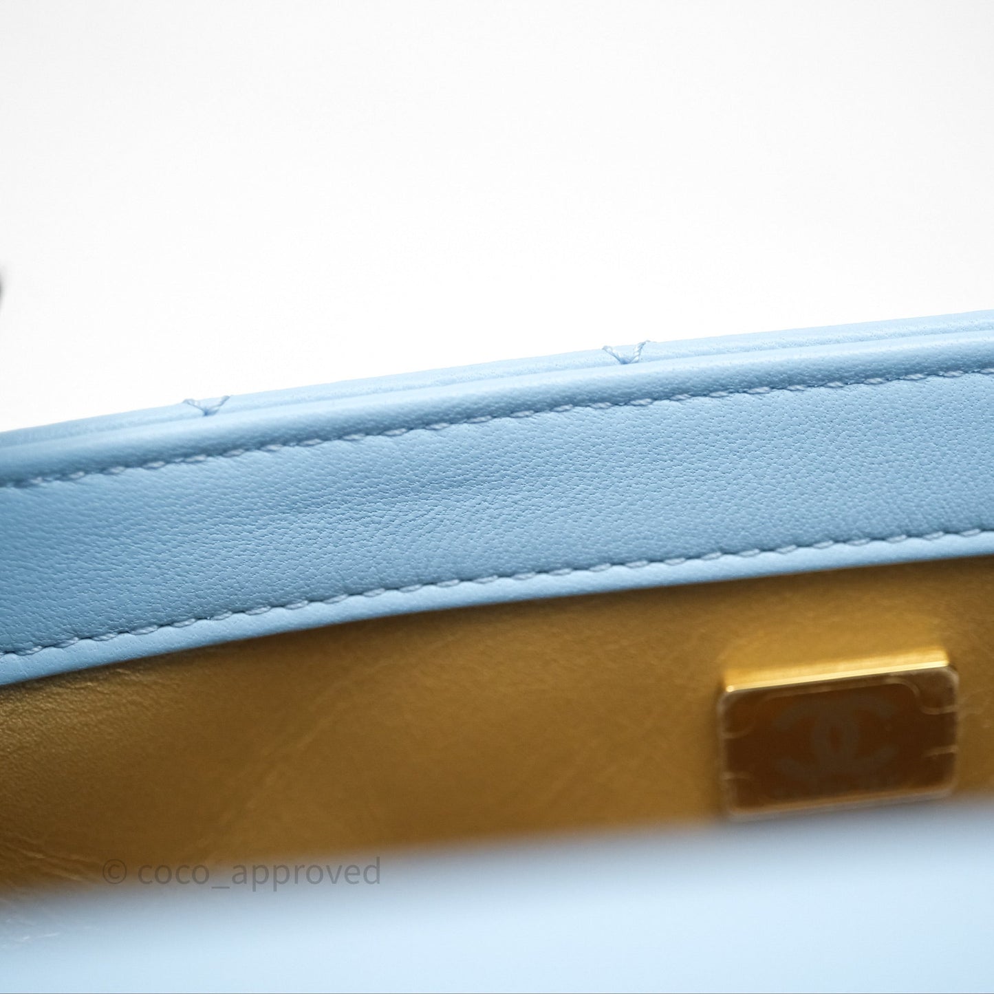 Chanel Mini Rectangular Pearl Crush Quilted Blue Lambskin Aged Gold Hardware
