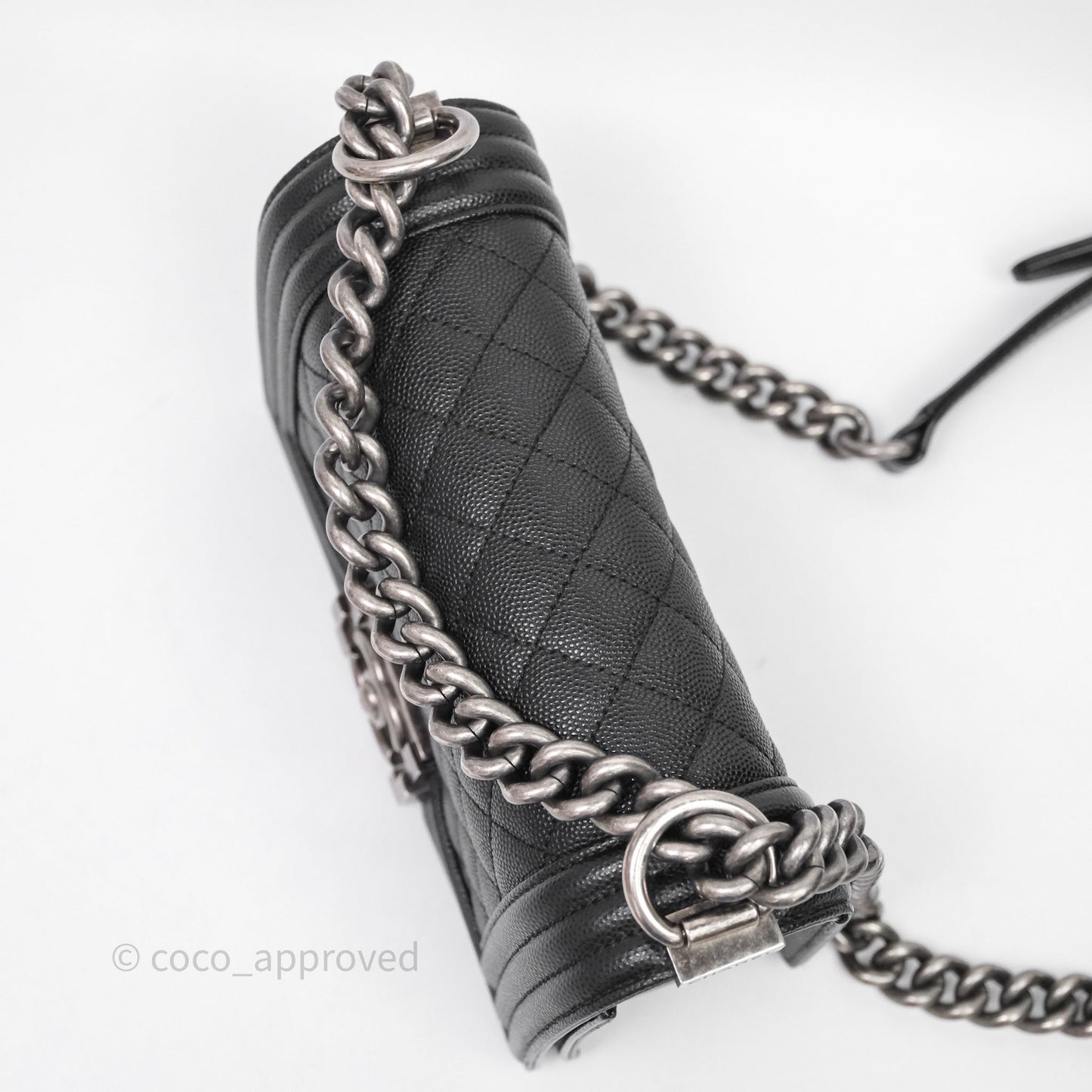 Chanel Small Boy Quilted Black Caviar Ruthenium Hardware