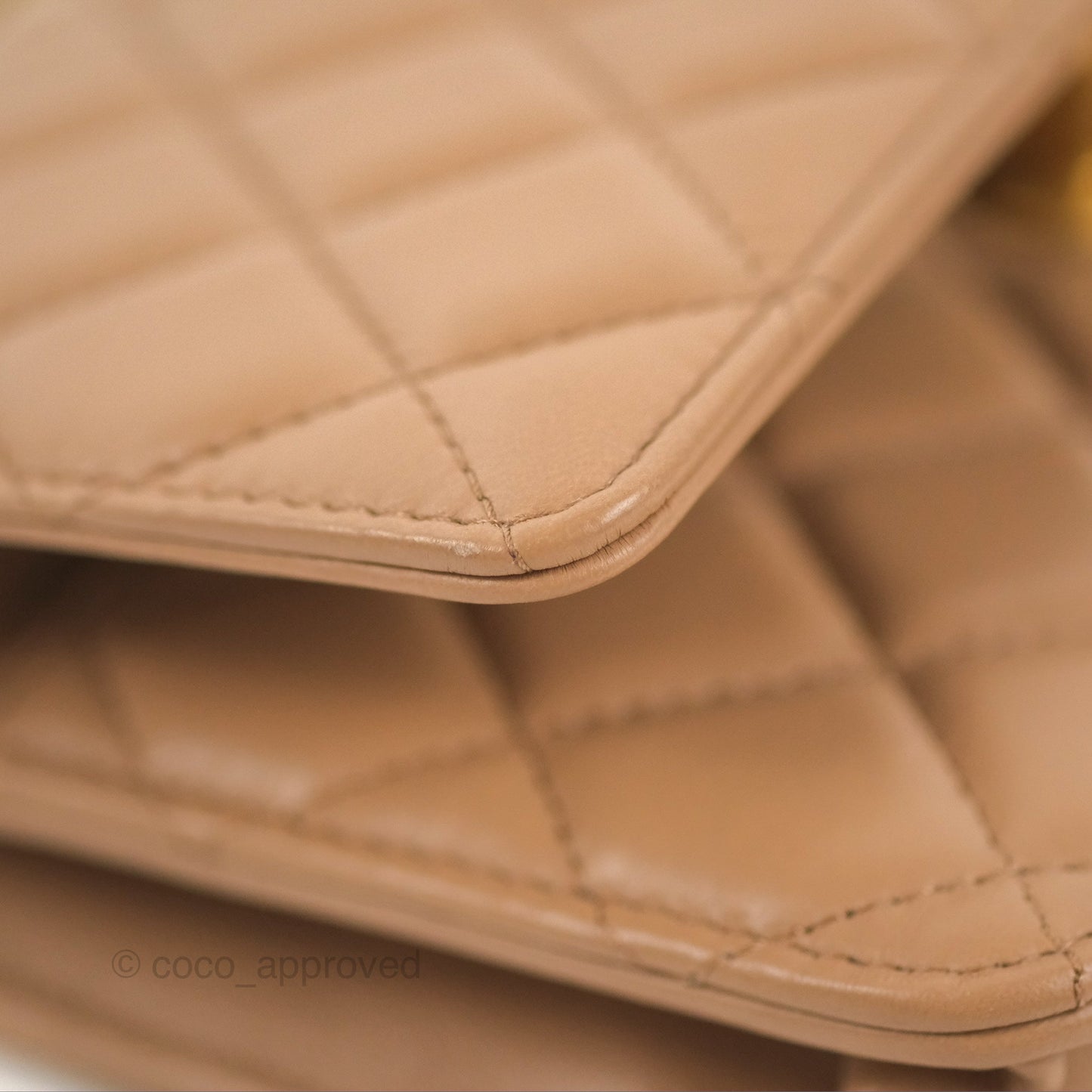 Chanel Quilted Wallet on Chain WOC Adjustable Chain Beige Lambskin Aged Gold Hardware 22K