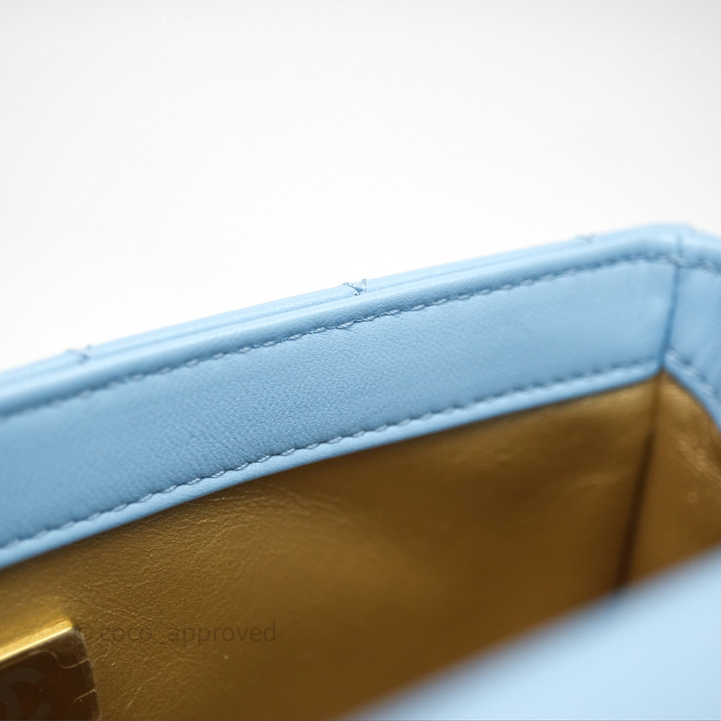 Chanel Mini Rectangular Pearl Crush Quilted Blue Lambskin Aged Gold Hardware