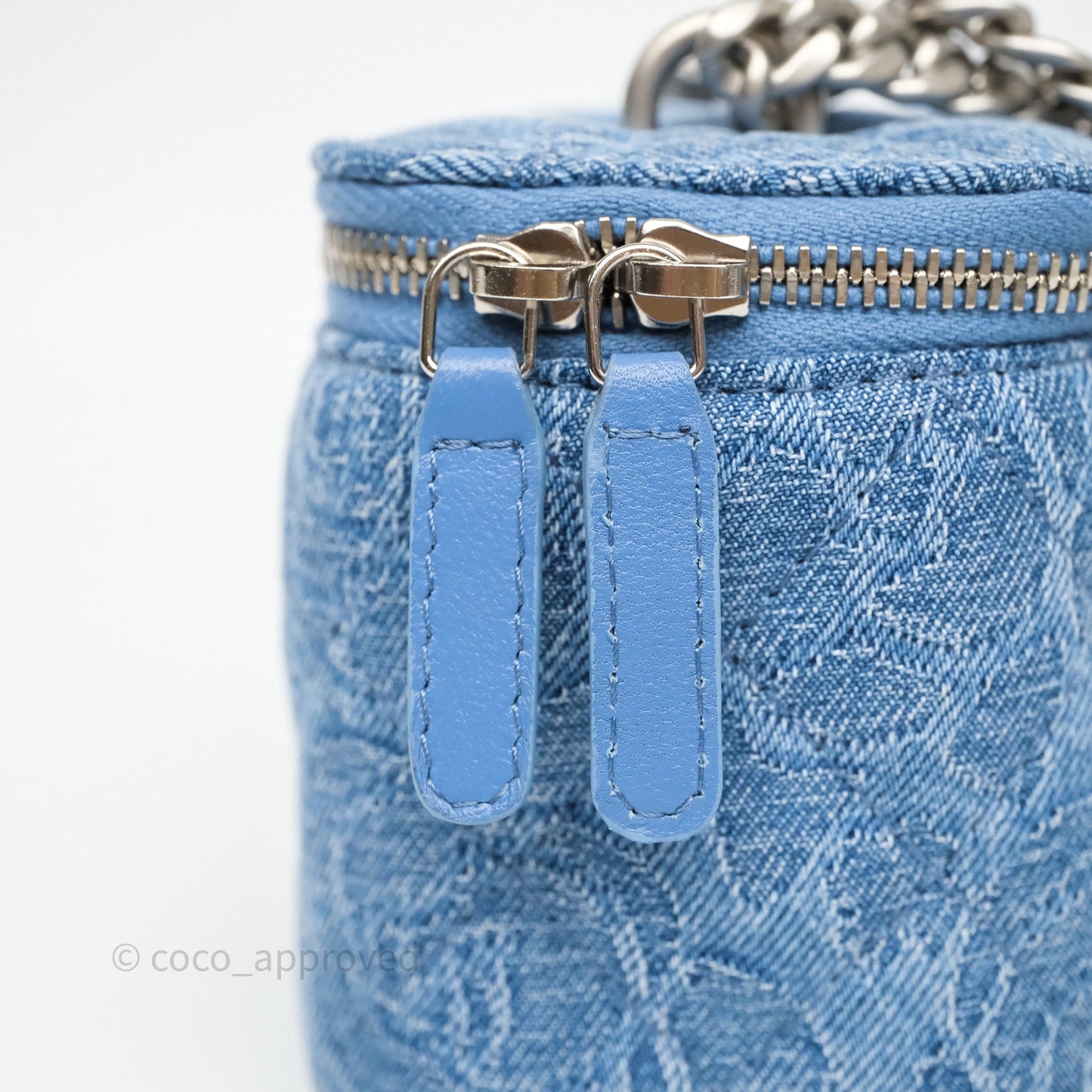 Chanel Mini Vanity Heart Adjustable Chain Camellia Denim Aged Silver Hardware