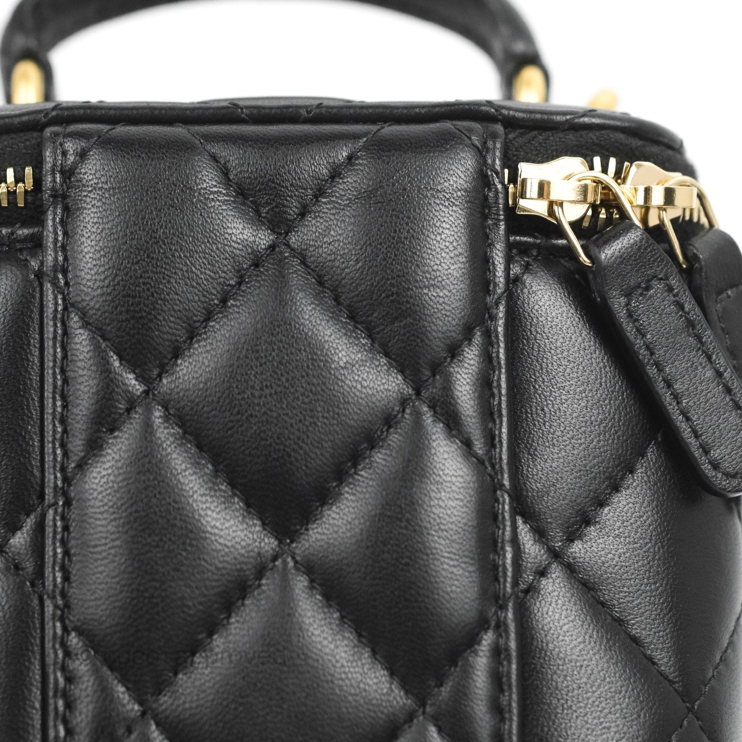 Chanel Mini Top Handle Vanity With Chain Black Lambskin Aged Gold Hardware