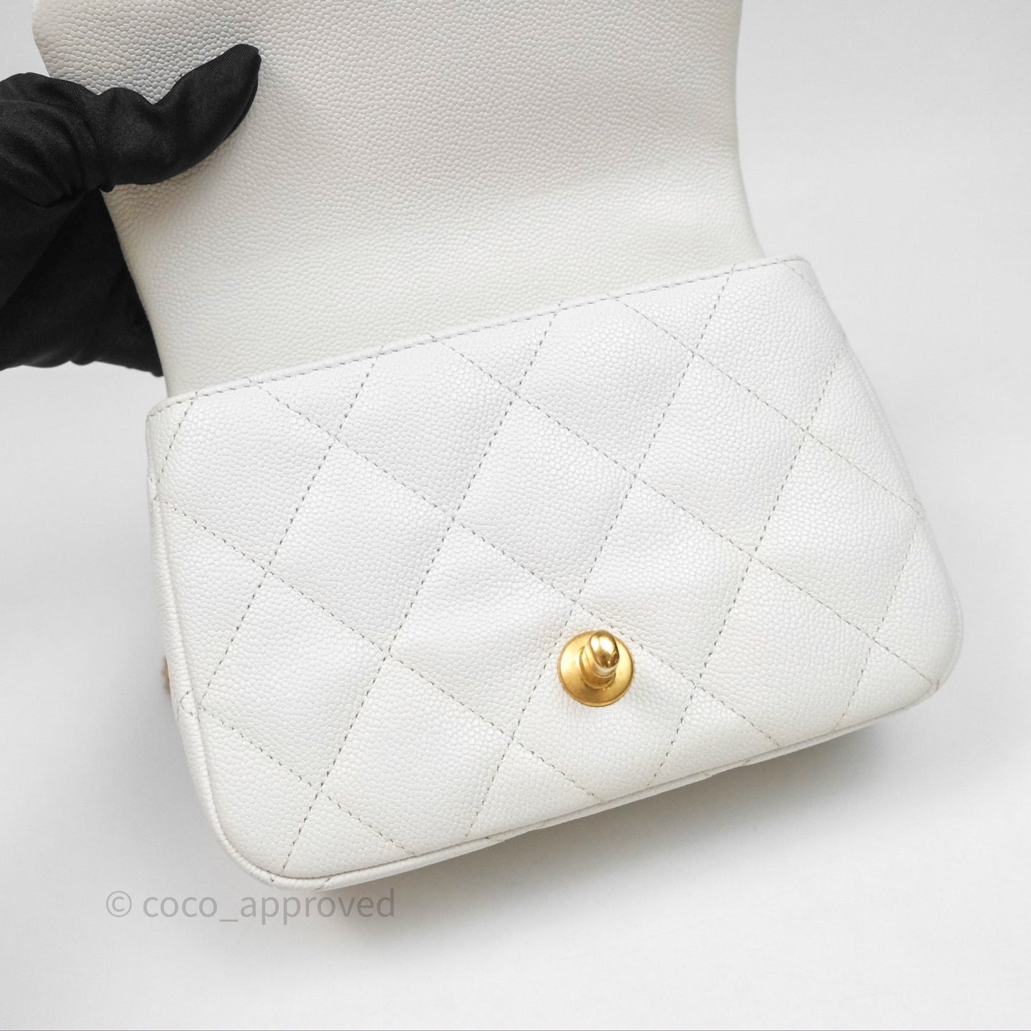 Chanel Mini Flap Bag Heart Adjustable Chain White Caviar Aged Gold Hardware