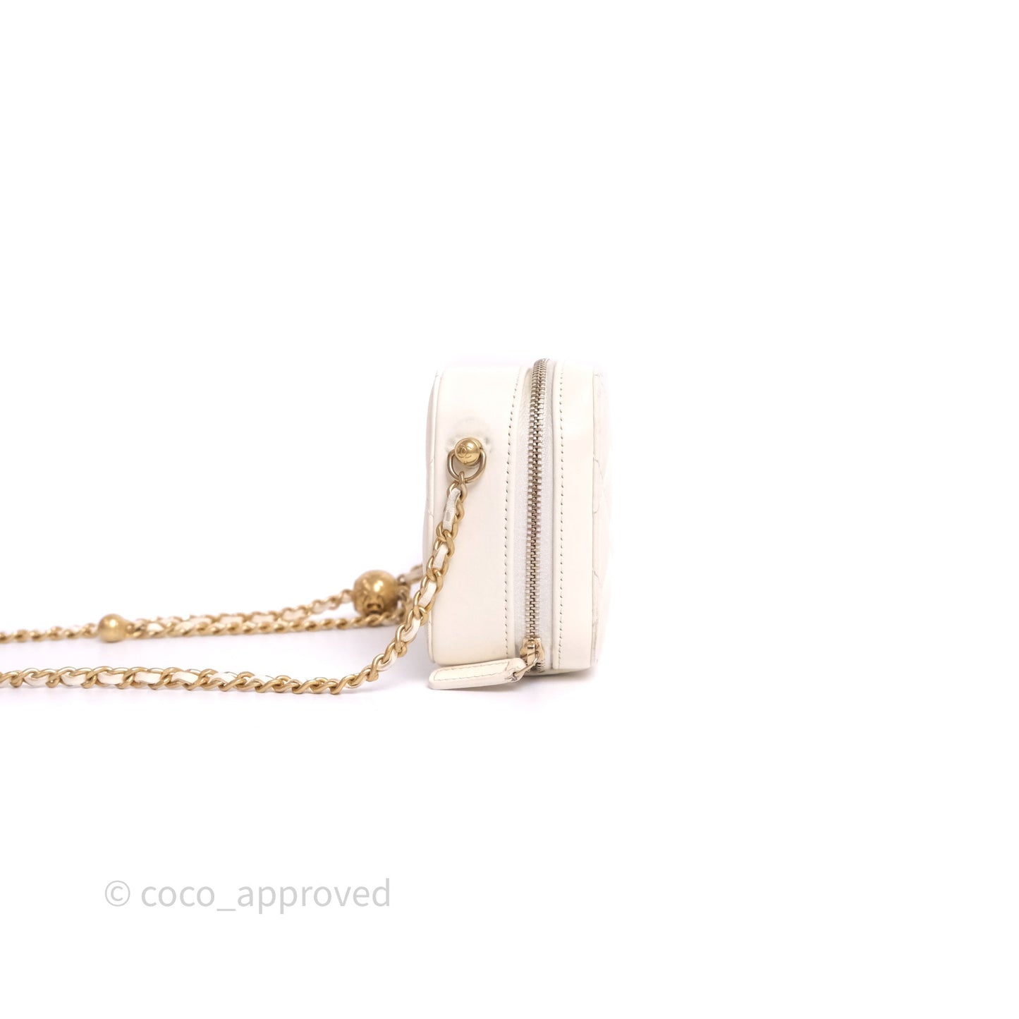 Chanel Quilted CC Pearl Crush Camera Case White Lambskin Gold Hardware