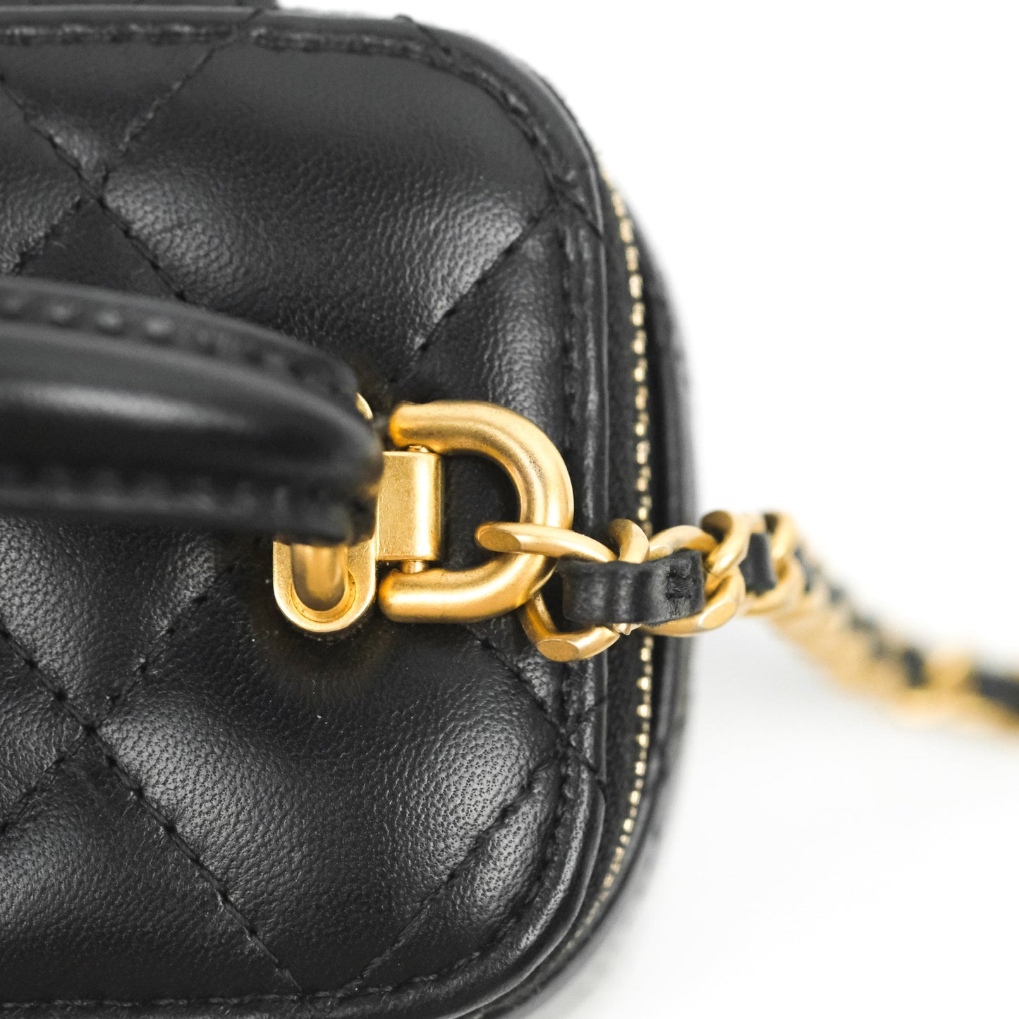 Chanel Mini Top Handle Vanity With Chain Black Lambskin Aged Gold Hardware