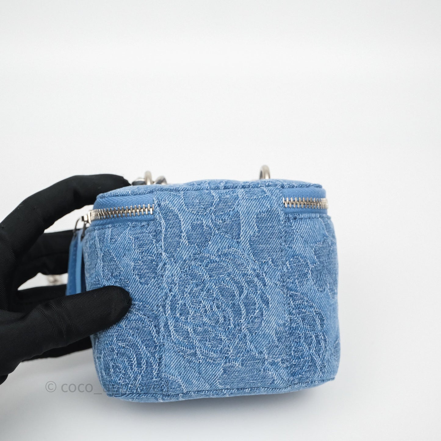 Chanel Mini Vanity Heart Adjustable Chain Camellia Denim Aged Silver Hardware
