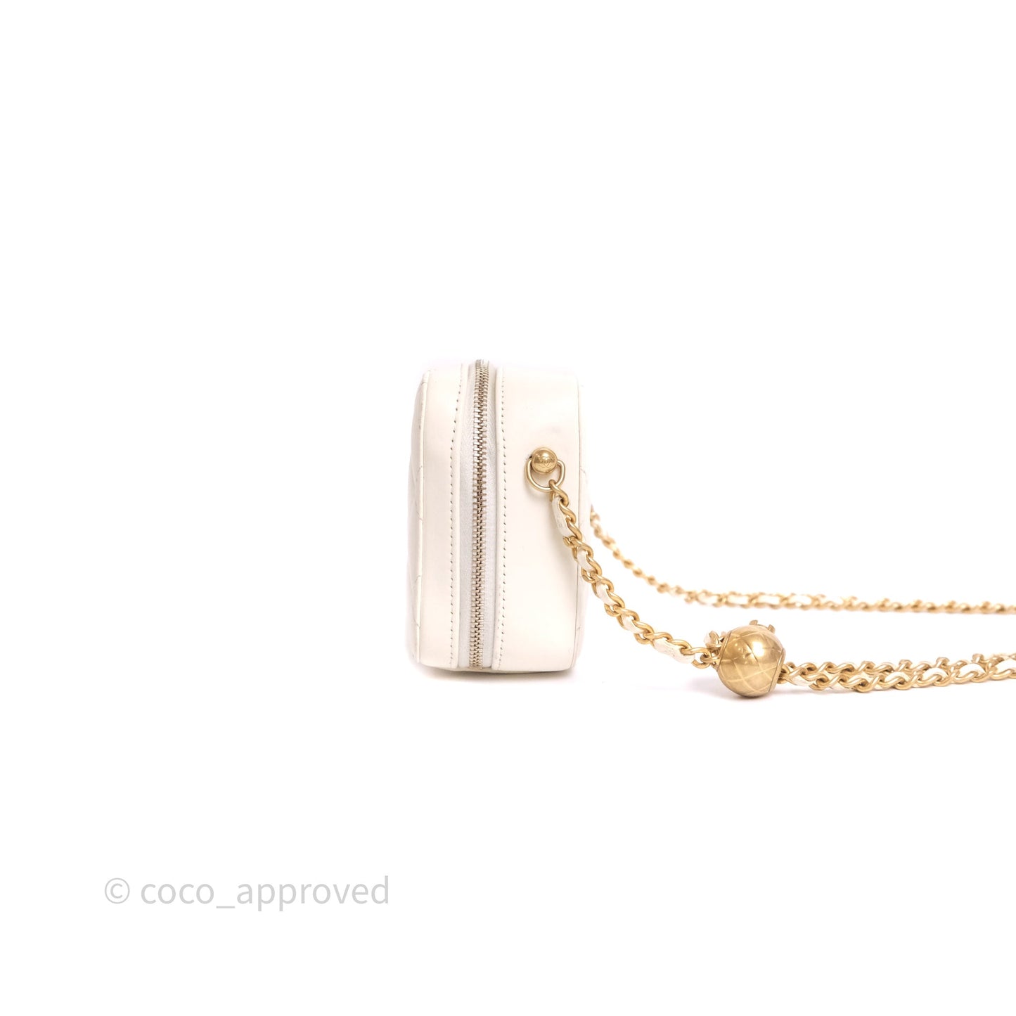 Chanel Quilted CC Pearl Crush Camera Case White Lambskin Gold Hardware