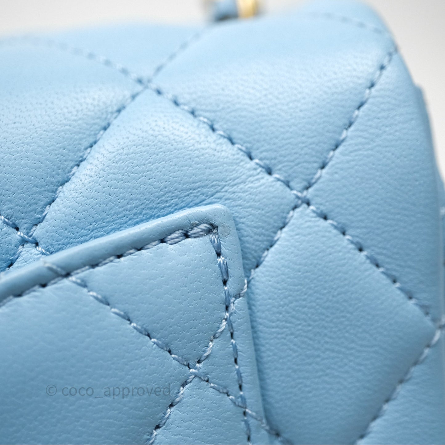 Chanel Mini Rectangular Pearl Crush Quilted Blue Lambskin Aged Gold Hardware