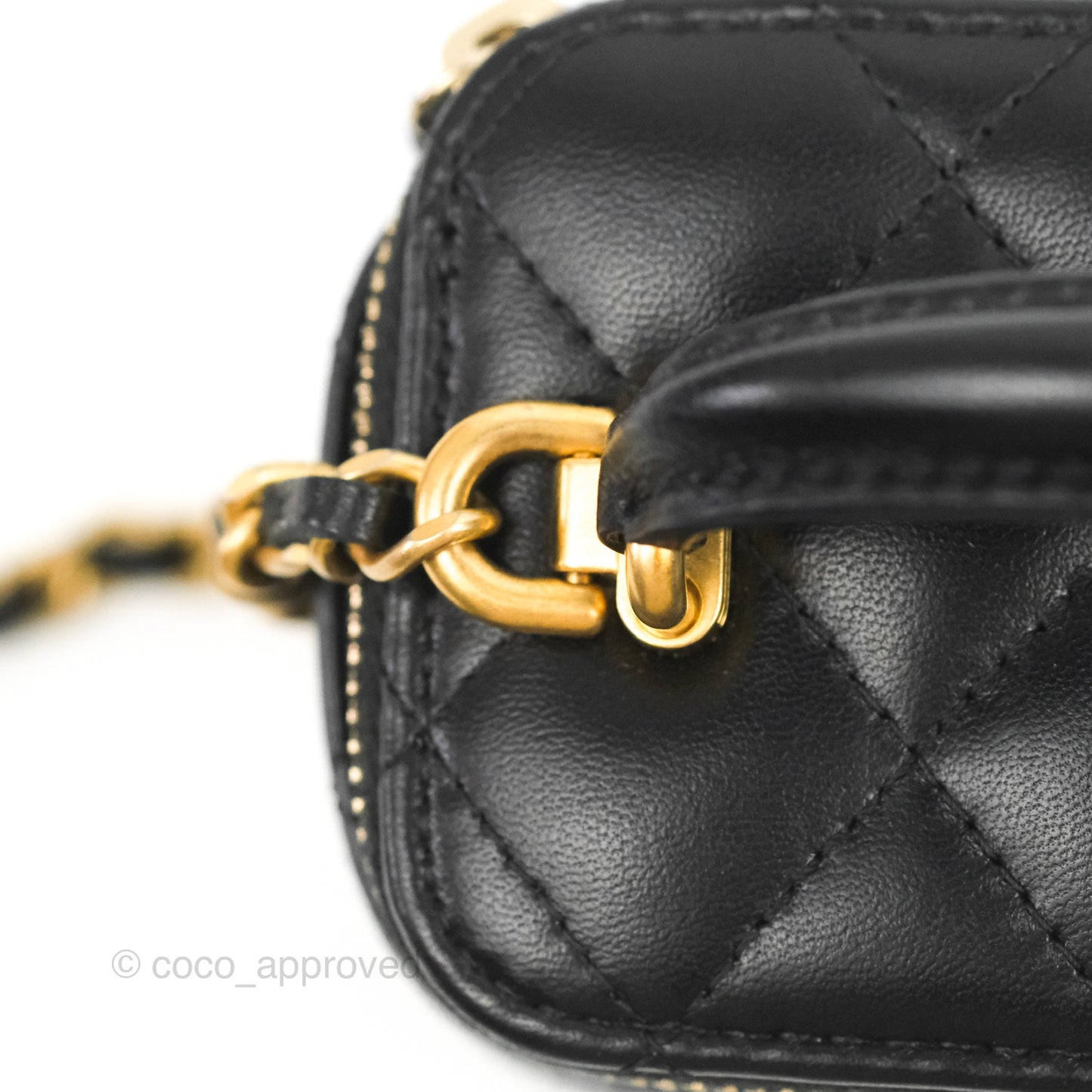 Chanel Mini Top Handle Vanity With Chain Black Lambskin Aged Gold Hardware