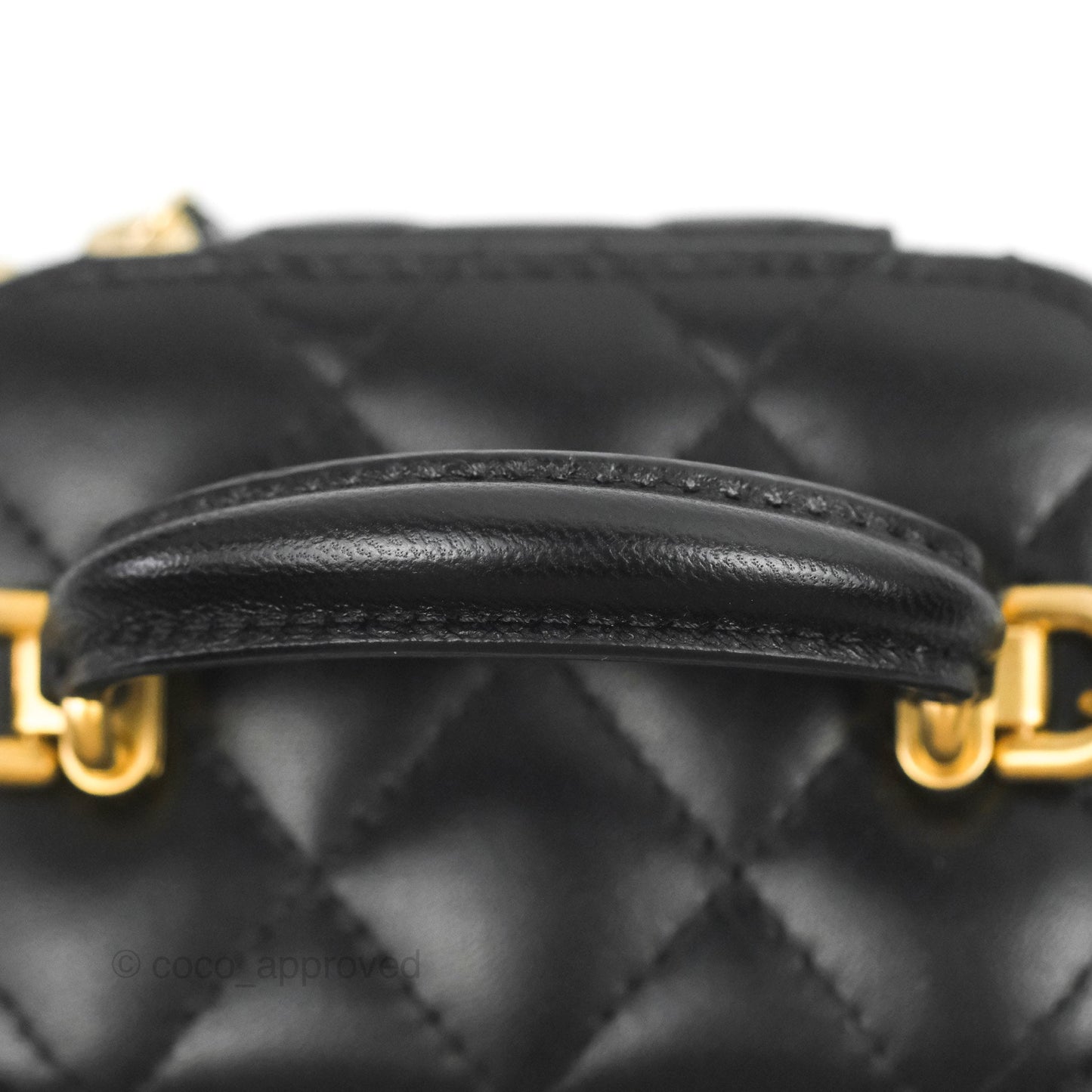 Chanel Mini Top Handle Vanity With Chain Black Lambskin Aged Gold Hardware