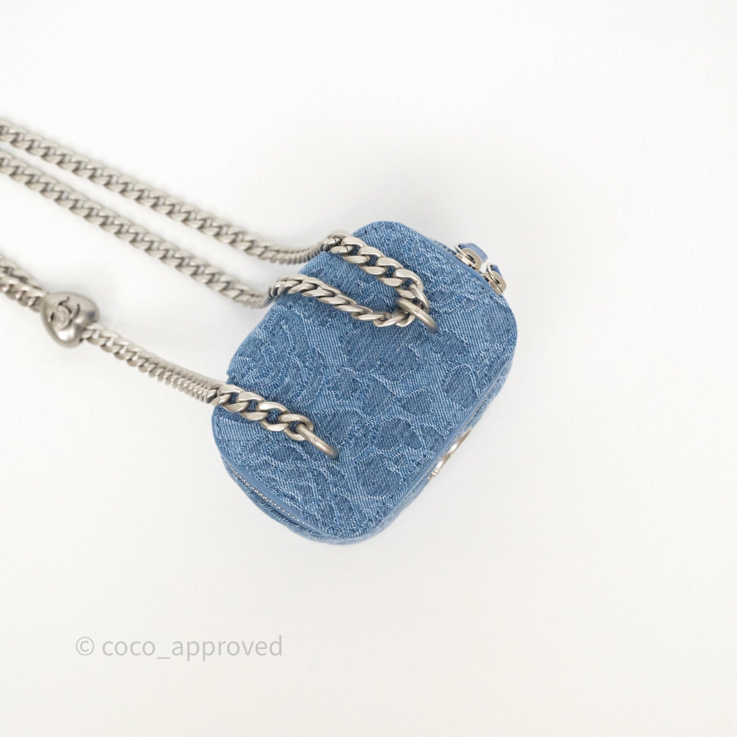 Chanel Mini Vanity Heart Adjustable Chain Camellia Denim Aged Silver Hardware