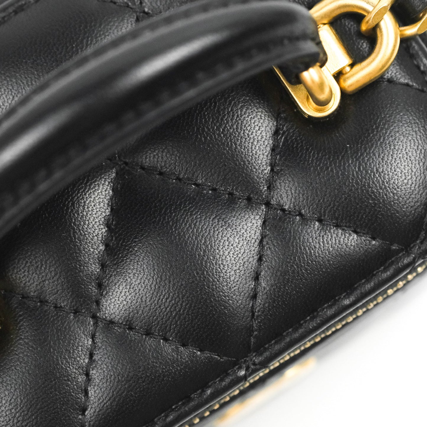 Chanel Mini Top Handle Vanity With Chain Black Lambskin Aged Gold Hardware