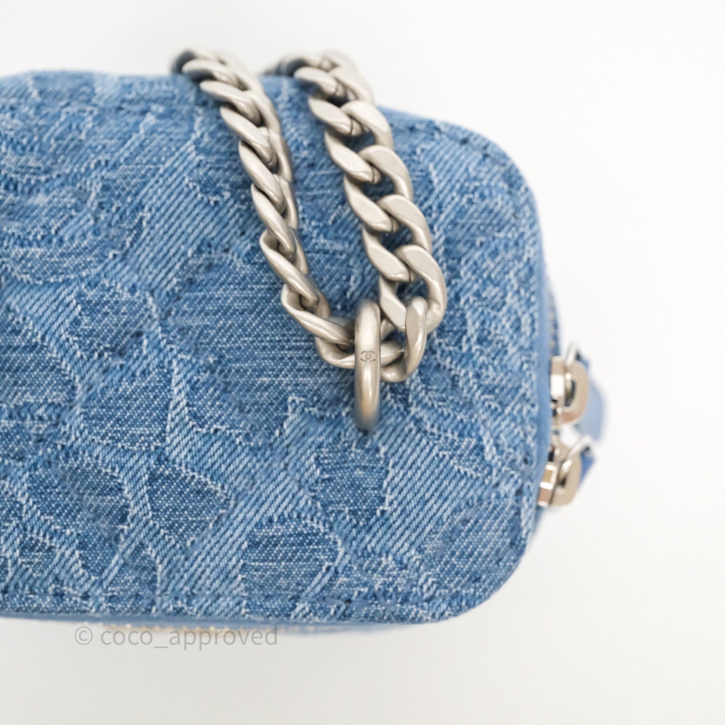 Chanel Mini Vanity Heart Adjustable Chain Camellia Denim Aged Silver Hardware