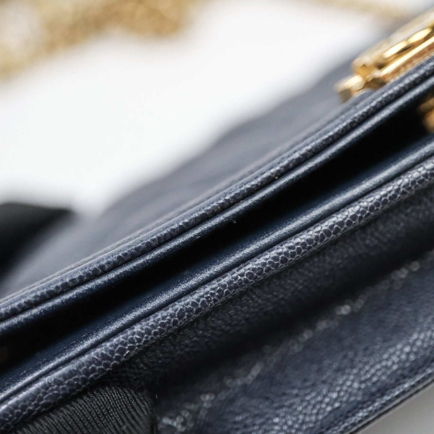 Chanel Boy Wallet on Chain Navy Caviar Light Gold Hardware