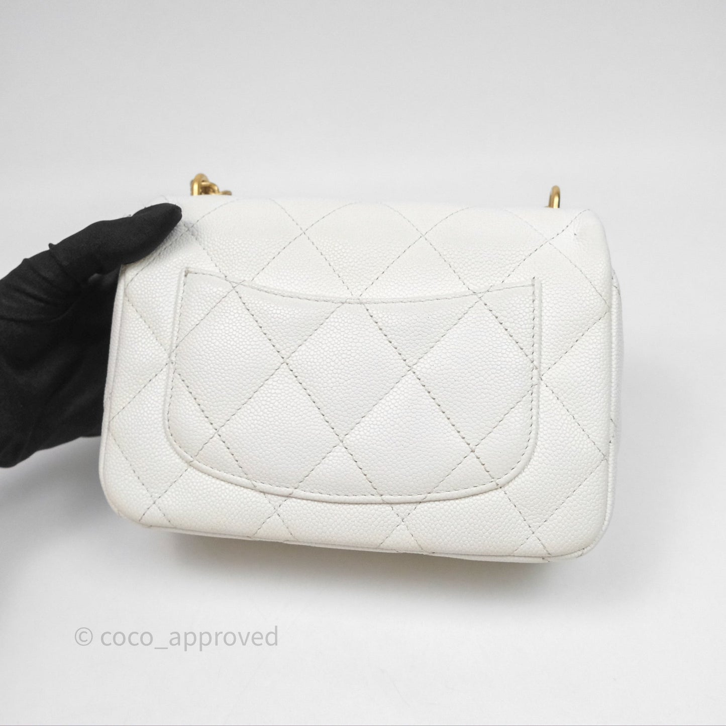 Chanel Mini Flap Bag Heart Adjustable Chain White Caviar Aged Gold Hardware