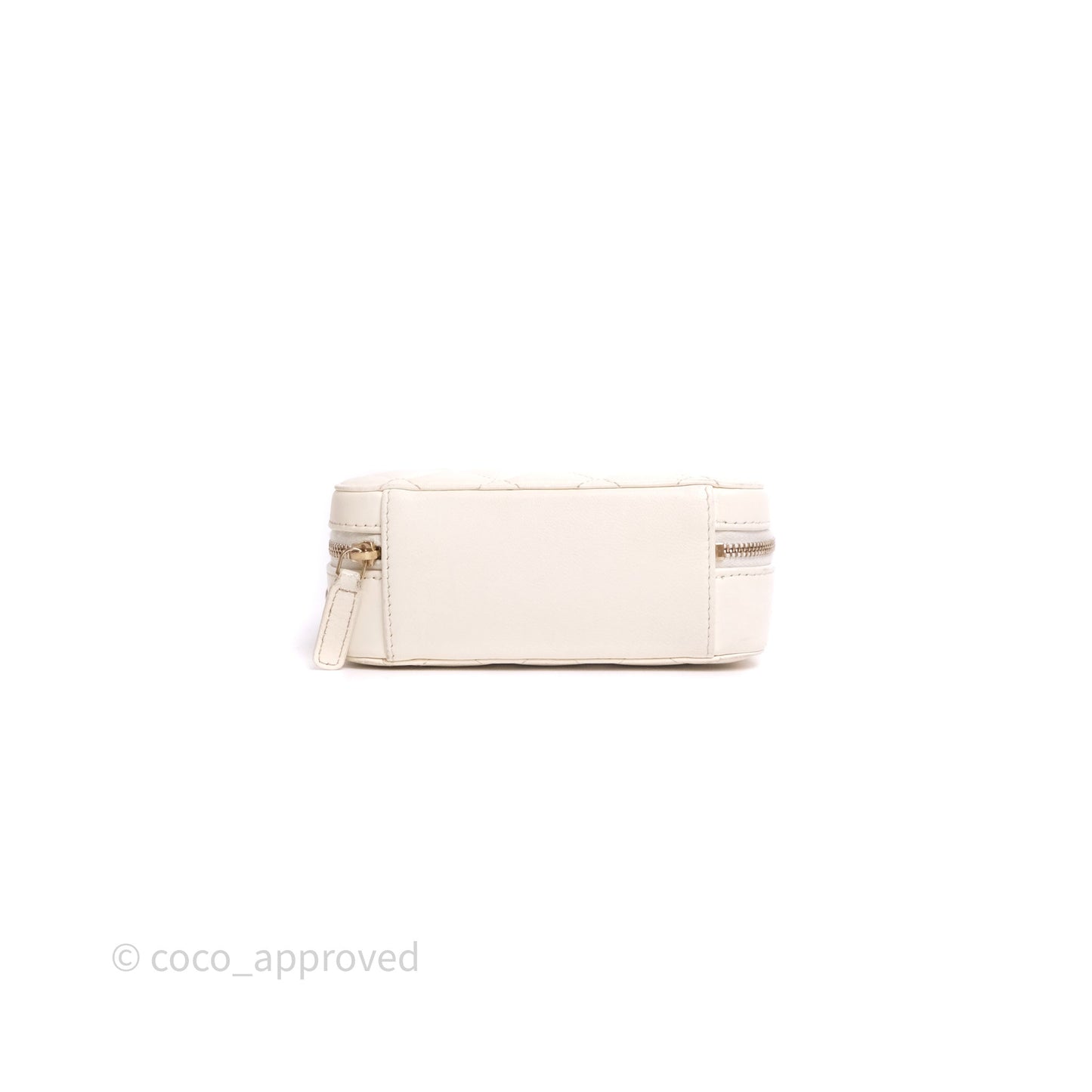 Chanel Quilted CC Pearl Crush Camera Case White Lambskin Gold Hardware