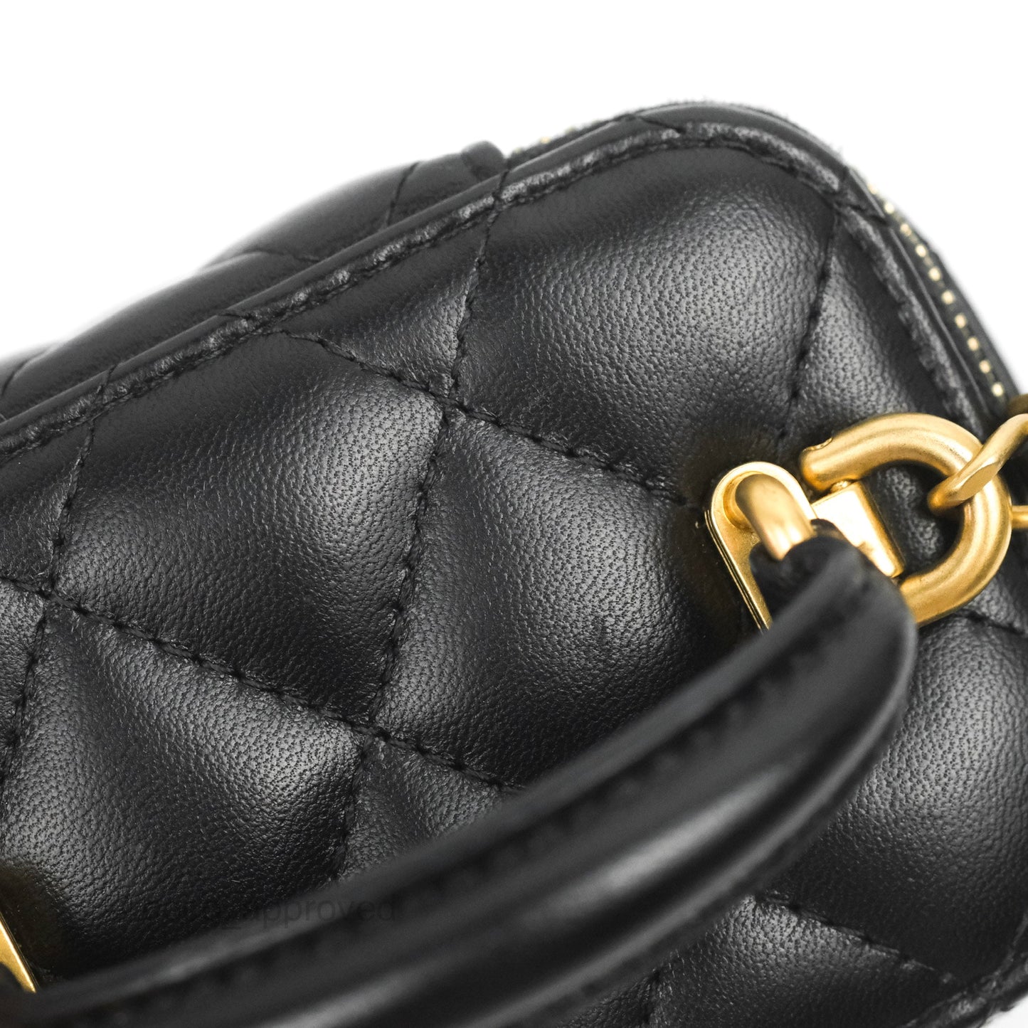 Chanel Mini Top Handle Vanity With Chain Black Lambskin Aged Gold Hardware