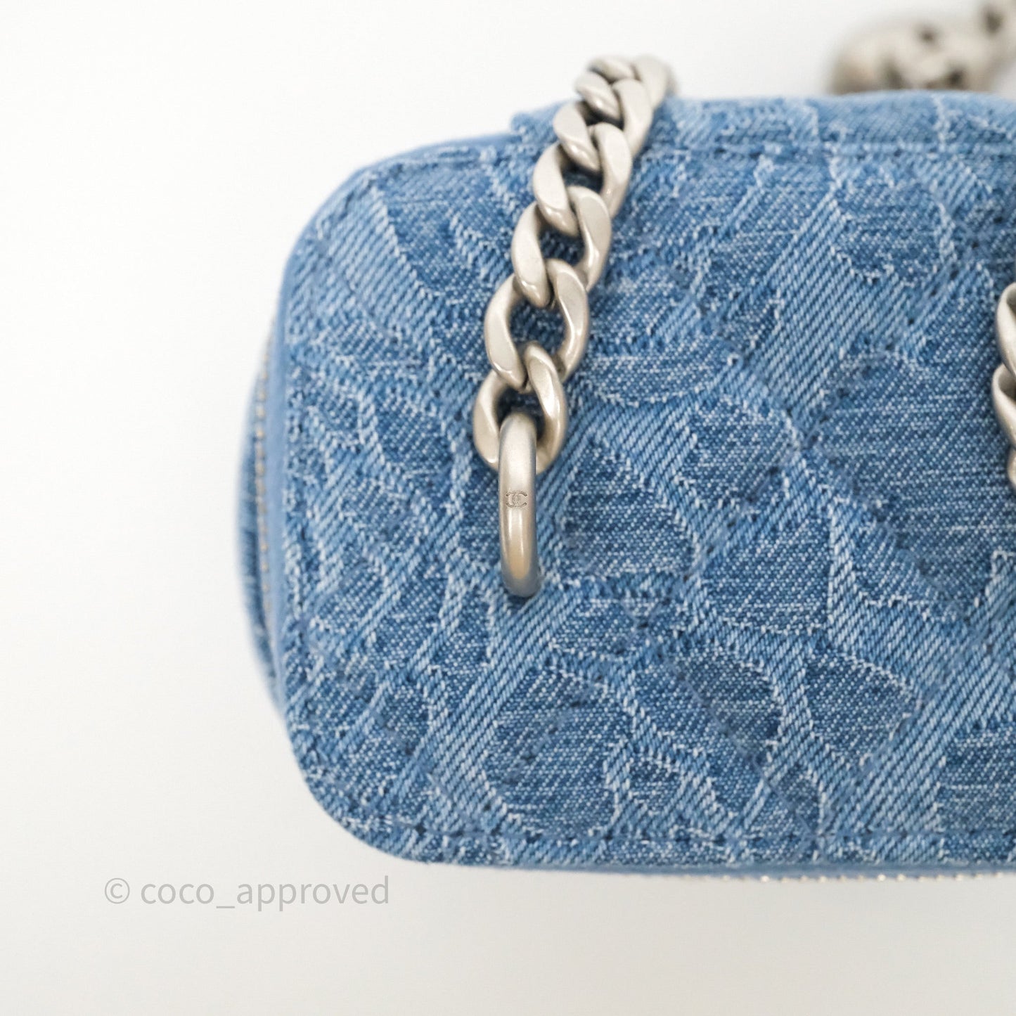 Chanel Mini Vanity Heart Adjustable Chain Camellia Denim Aged Silver Hardware