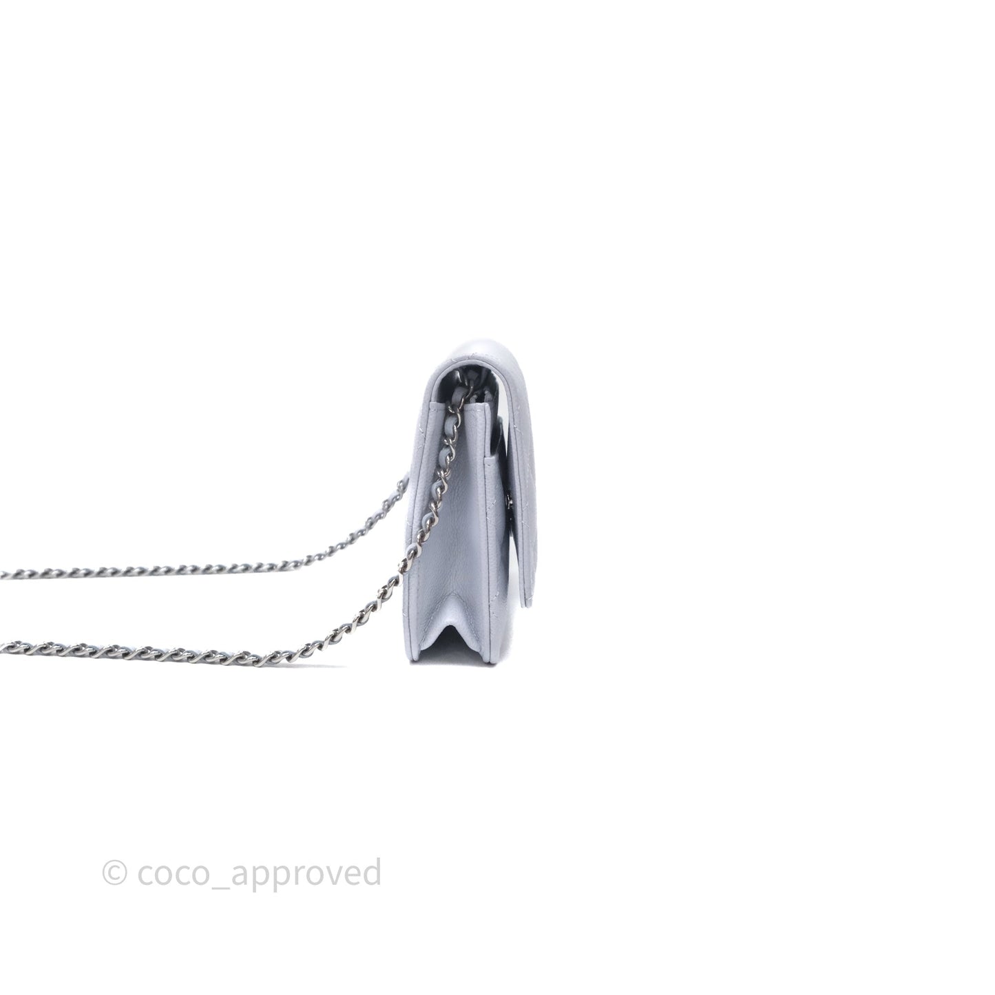 Chanel Quilted Classic Wallet on Chain WOC Light Blue Caviar Silver Hardware