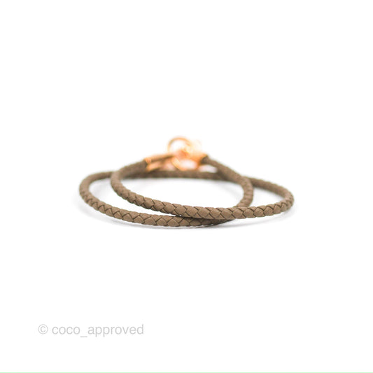 Hermes Glenan Double Tour Bracelet Étoupe Rose Gold Hardware
