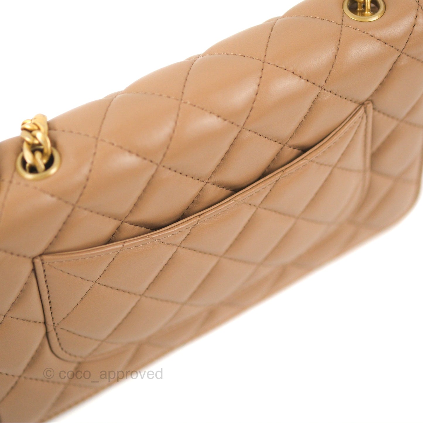 Chanel Quilted Wallet on Chain WOC Adjustable Chain Beige Lambskin Aged Gold Hardware 22K