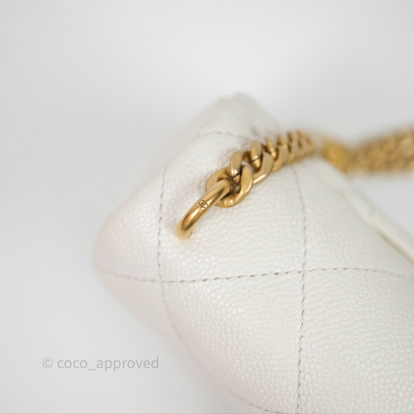 Chanel Mini Flap Bag Heart Adjustable Chain White Caviar Aged Gold Hardware