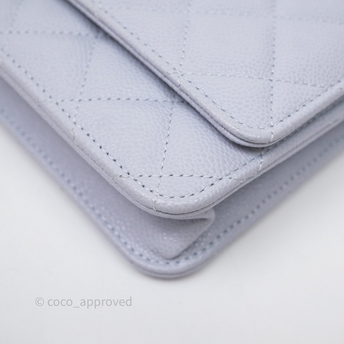 Chanel Quilted Classic Wallet on Chain WOC Light Blue Caviar Silver Hardware