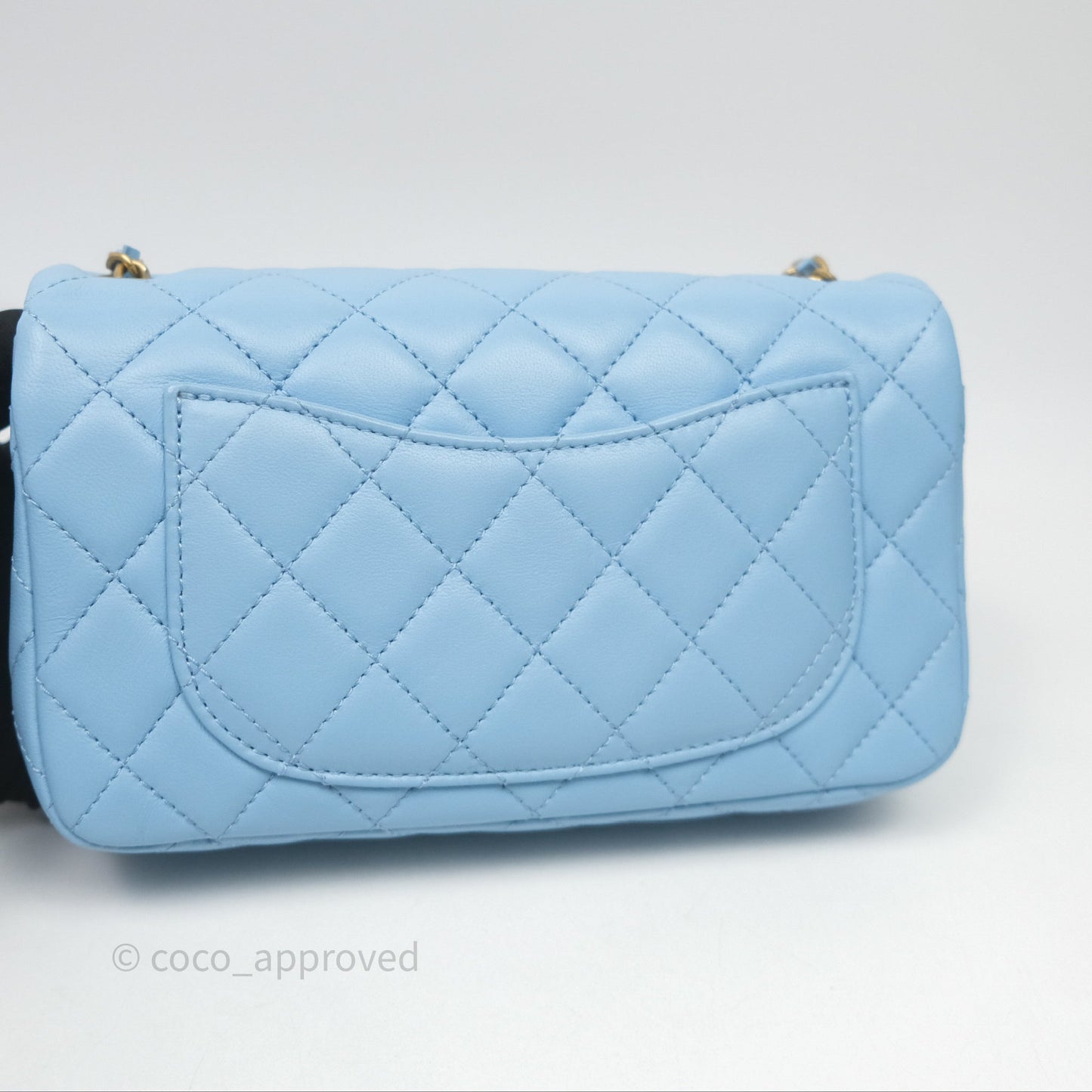 Chanel Mini Rectangular Pearl Crush Quilted Blue Lambskin Aged Gold Hardware