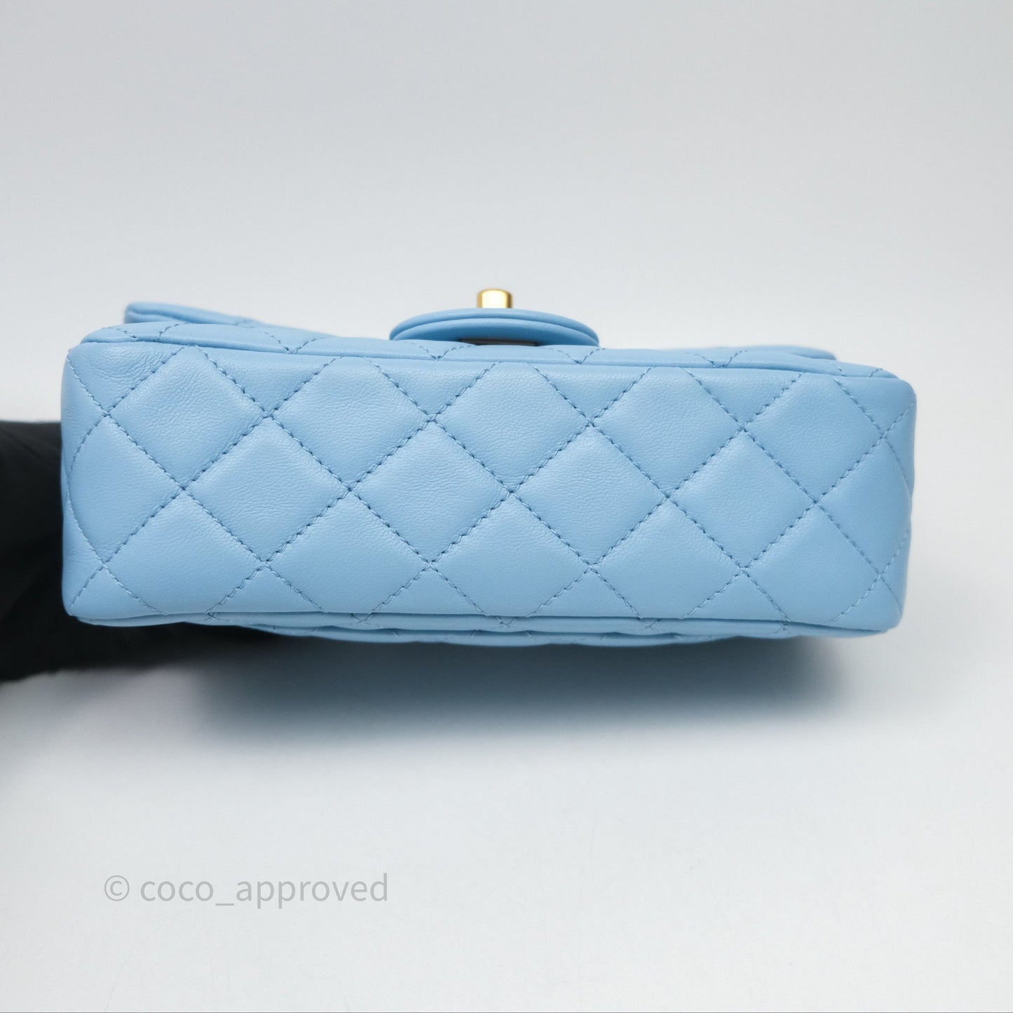 Chanel Mini Rectangular Pearl Crush Quilted Blue Lambskin Aged Gold Hardware