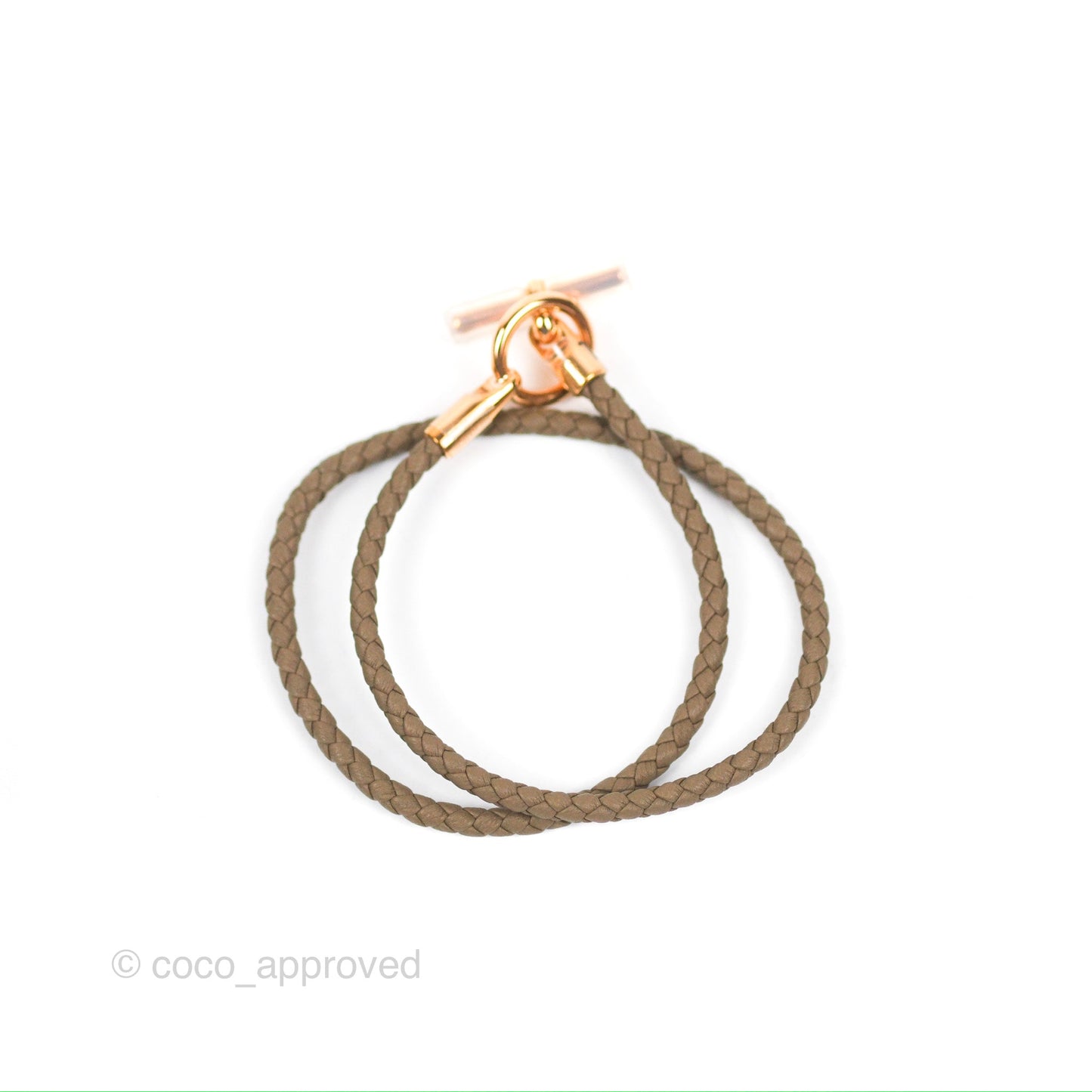 Hermes Glenan Double Tour Bracelet Étoupe Rose Gold Hardware