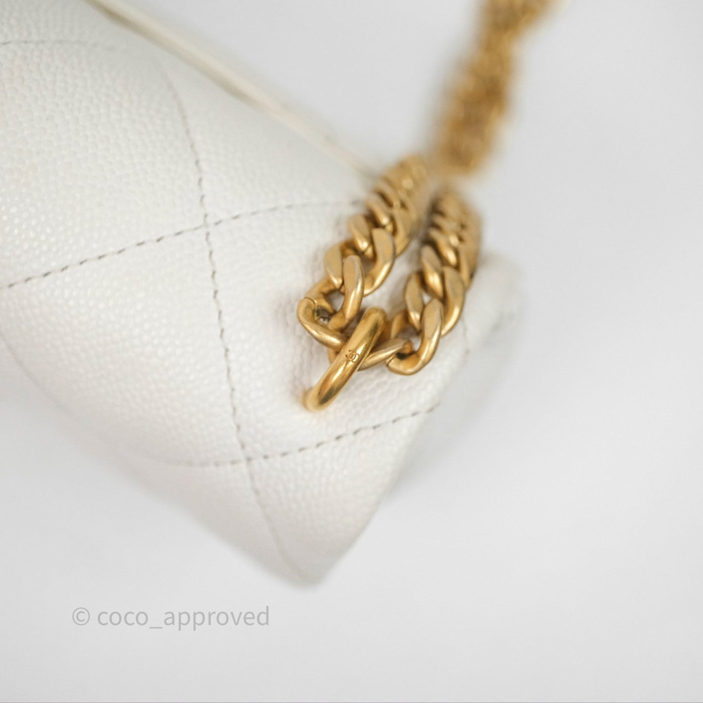 Chanel Mini Flap Bag Heart Adjustable Chain White Caviar Aged Gold Hardware