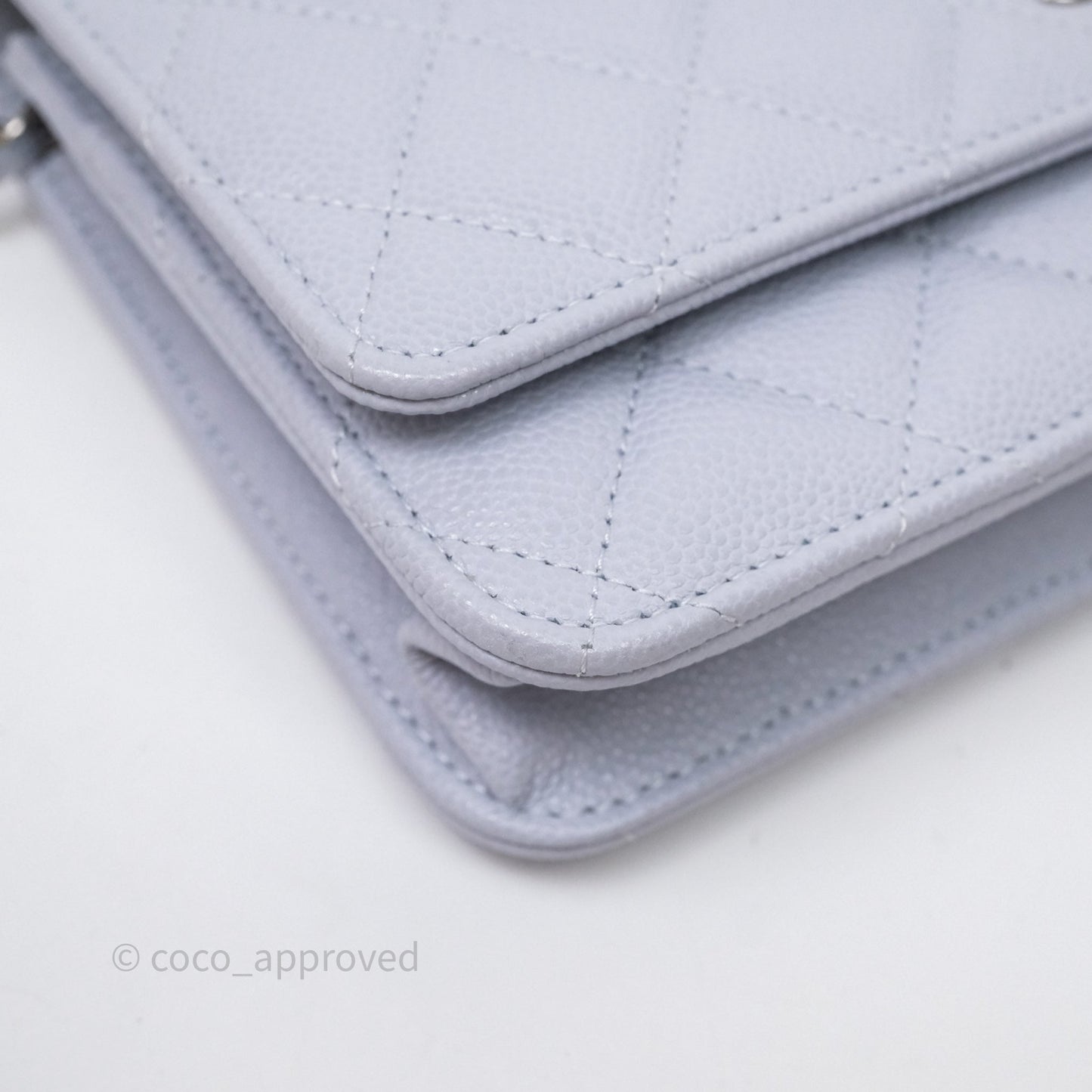 Chanel Quilted Classic Wallet on Chain WOC Light Blue Caviar Silver Hardware