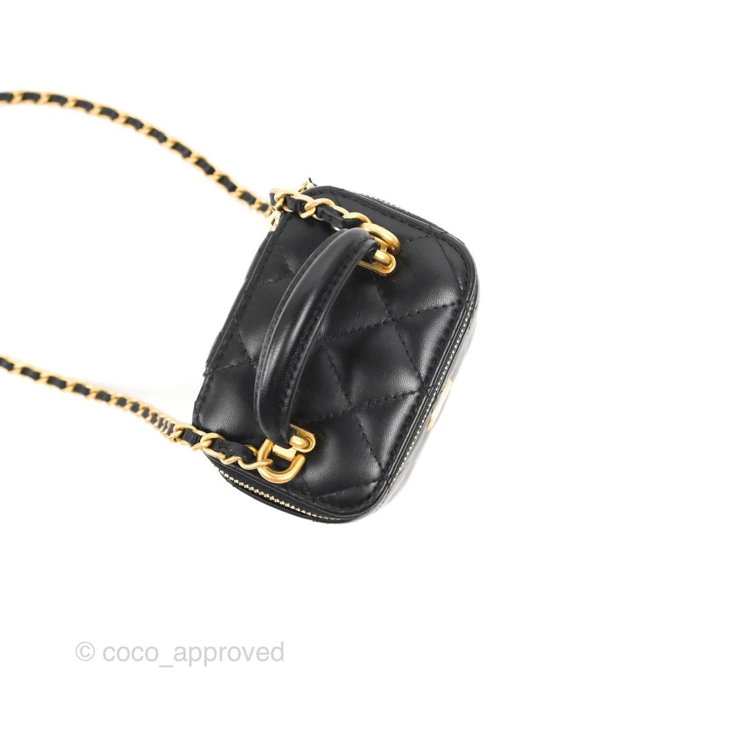 Chanel Mini Top Handle Vanity With Chain Black Lambskin Aged Gold Hardware