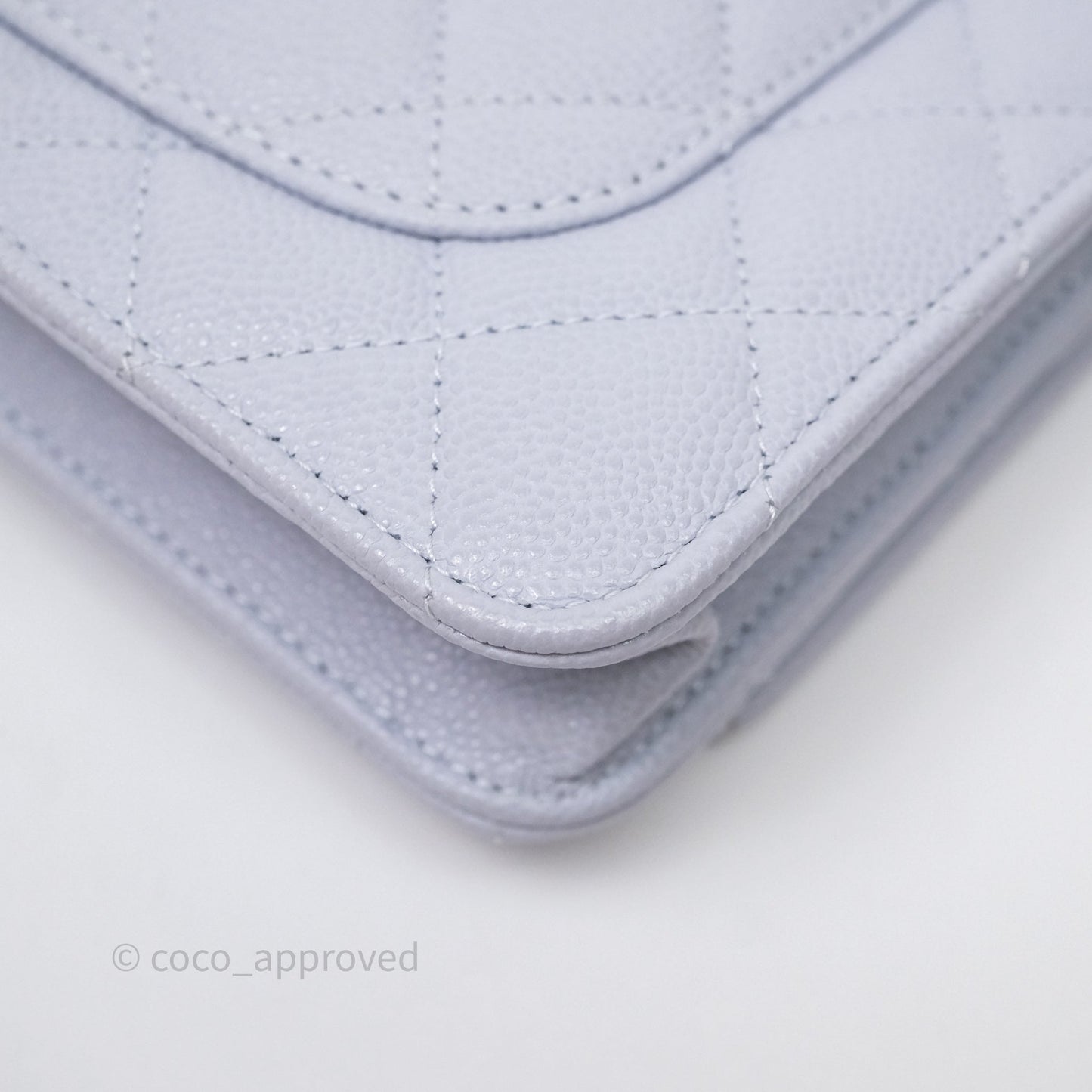Chanel Quilted Classic Wallet on Chain WOC Light Blue Caviar Silver Hardware
