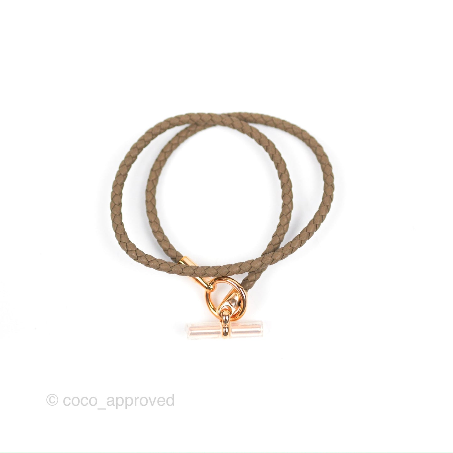 Hermes Glenan Double Tour Bracelet Étoupe Rose Gold Hardware
