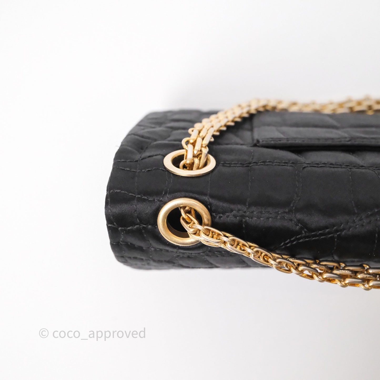 Chanel 2.55 Reissue East West Double Flap Black Satin Croc Aged Gold Hardware