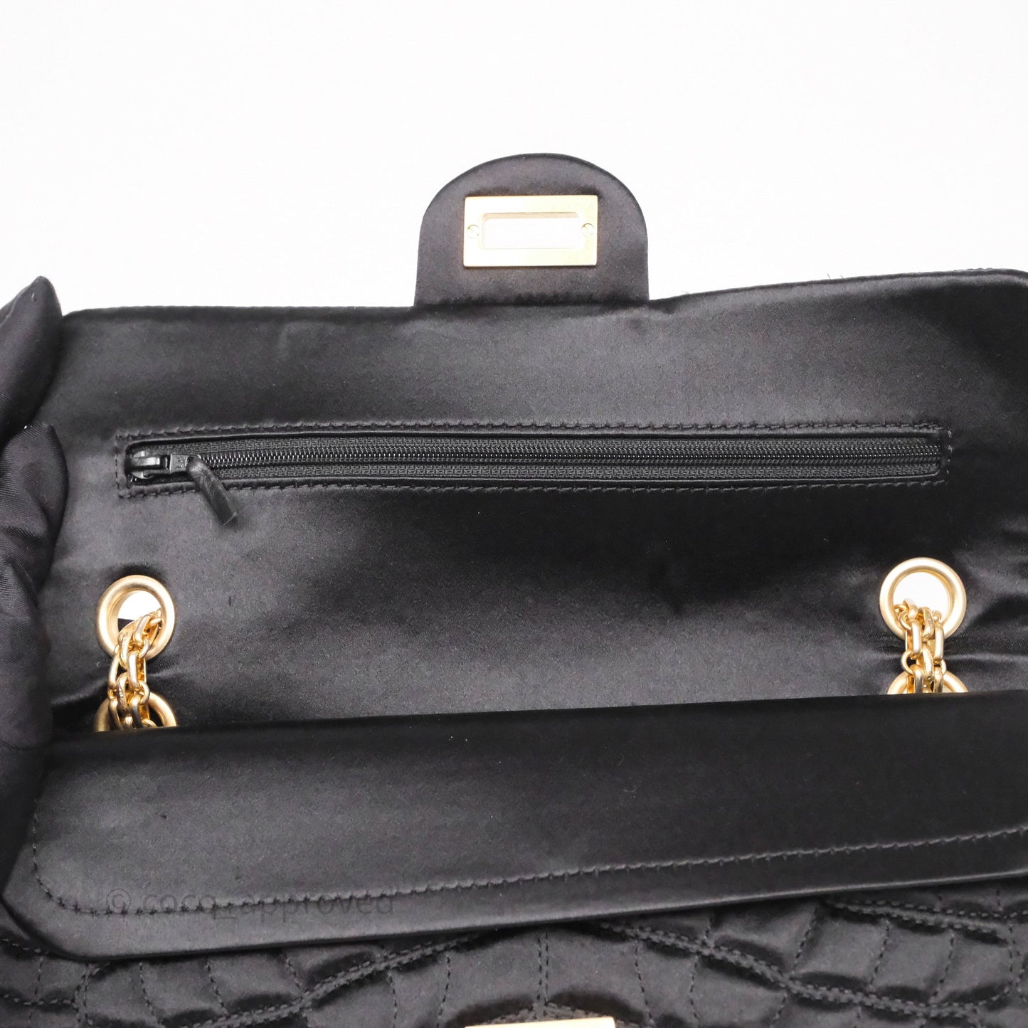 Chanel 2.55 Reissue East West Double Flap Black Satin Croc Aged Gold Hardware